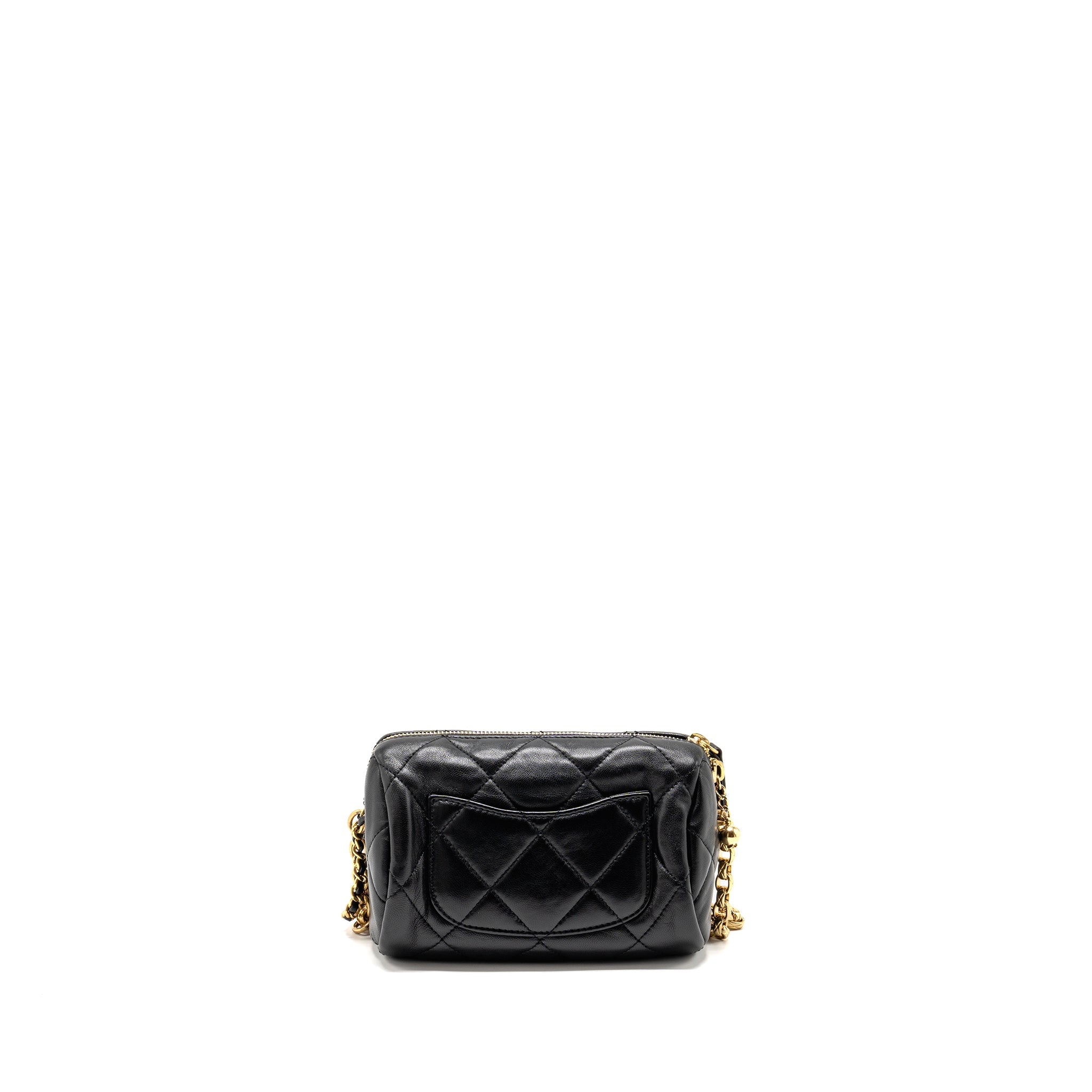 Chanel 22a Detail Chain Bowling Bag Lambskin Black  (microchip)