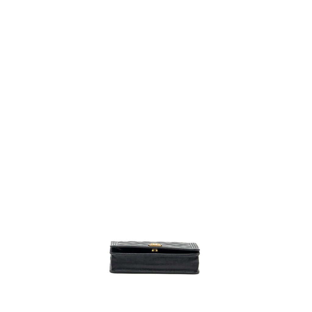 CHANEL Boy Wallet On Chain Lambskin Black Brushed