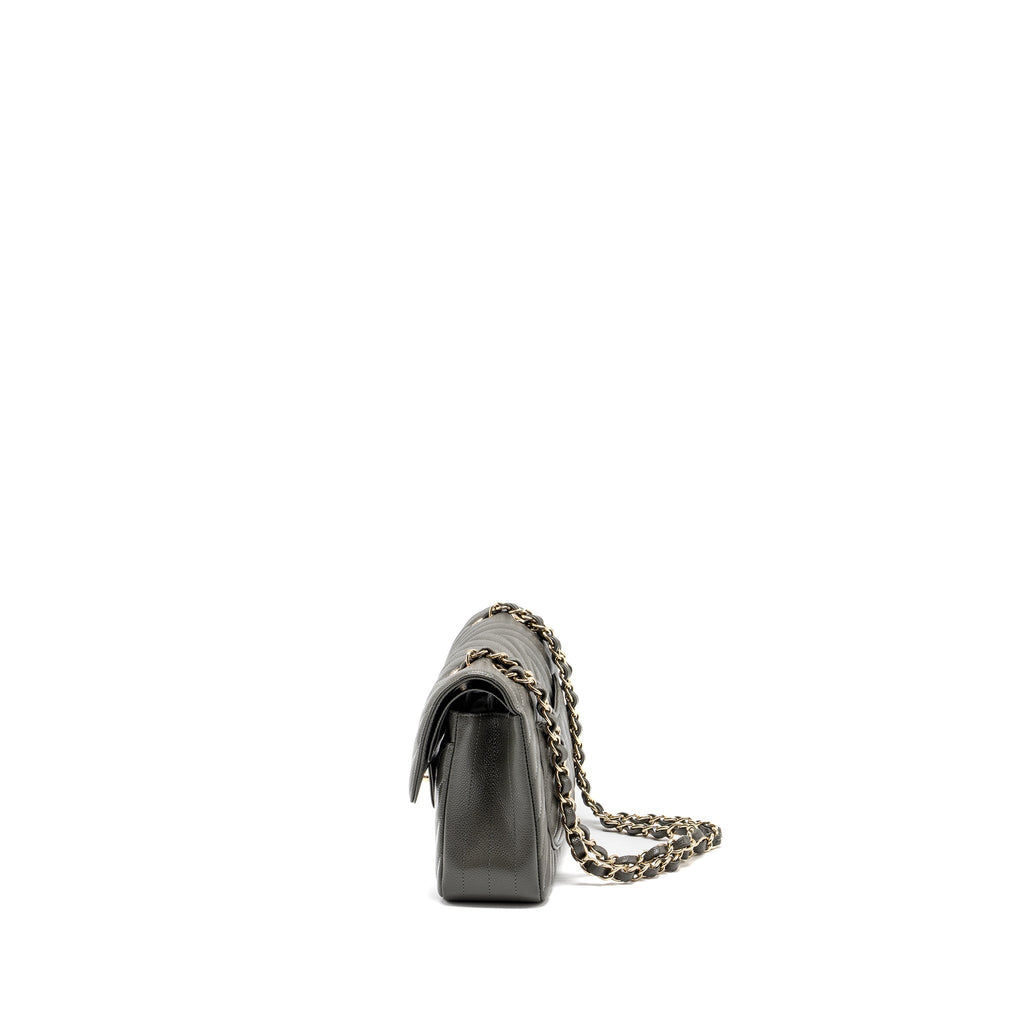 Chanel Small Classic Double Flap Bag Chevron Caviar Dark Grey L