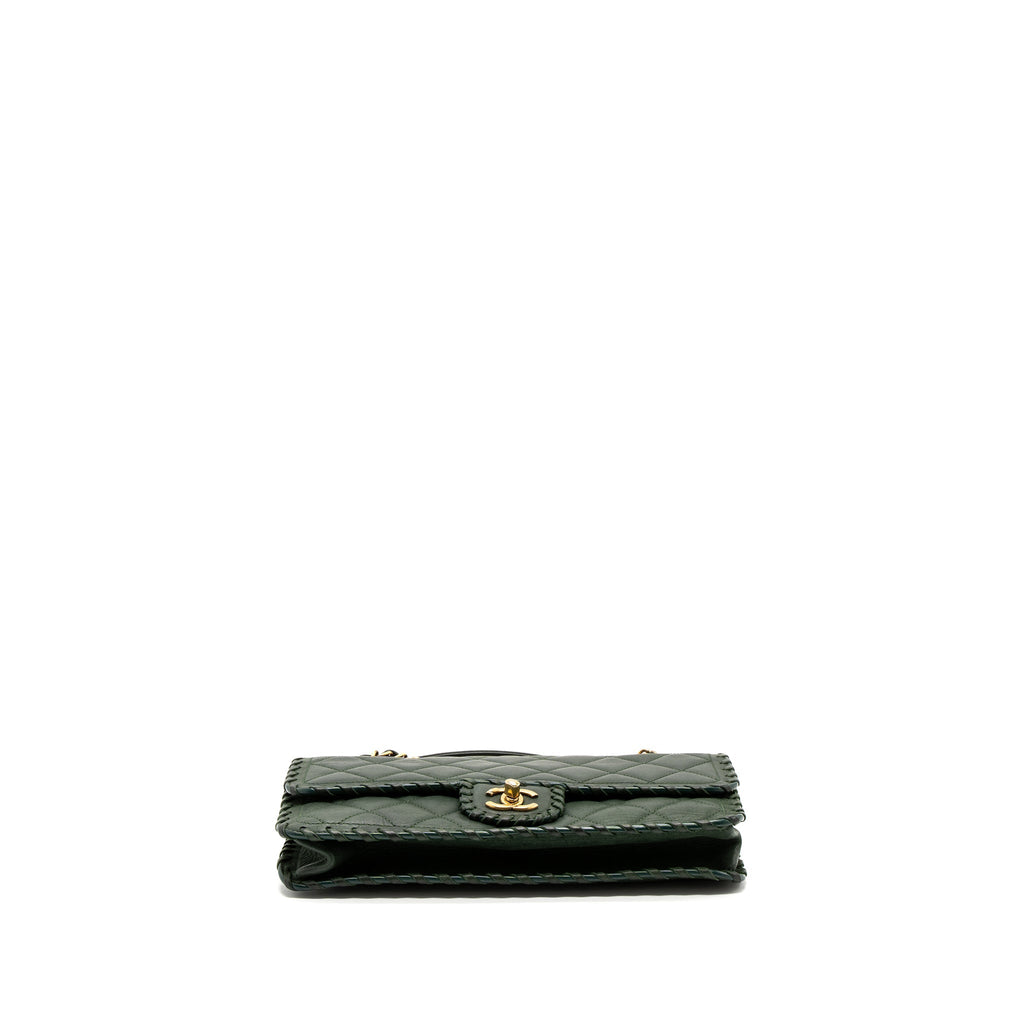 Chanel quilted flap bag calfskin green ruthenium