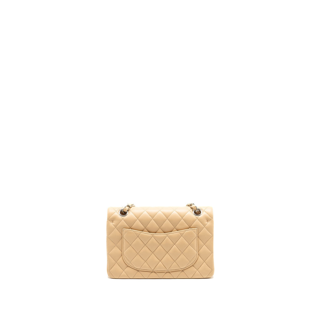 Chanel Small Classic Double Flap Bag Lambskin Beige  (Microchip)
