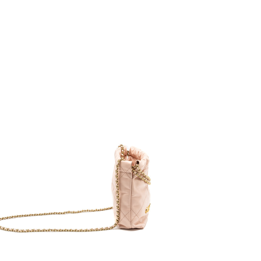 Chanel Mini 22 Bag Shiny Calfskin Pink  (microchip)