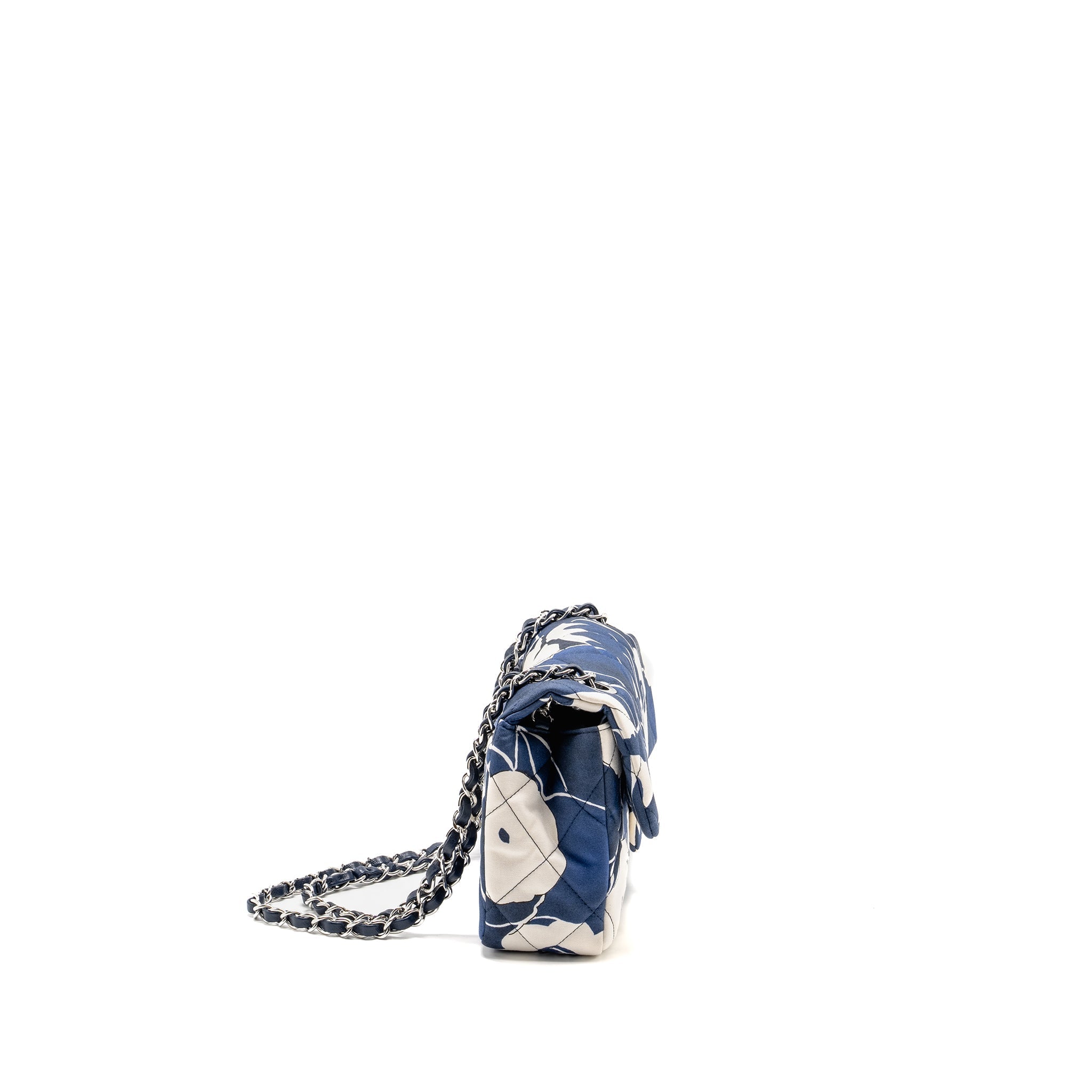 Chanel Medium Limited Edition Flora Printed Classic Flap Bag Silk Blue/WHITE  (Microchip)