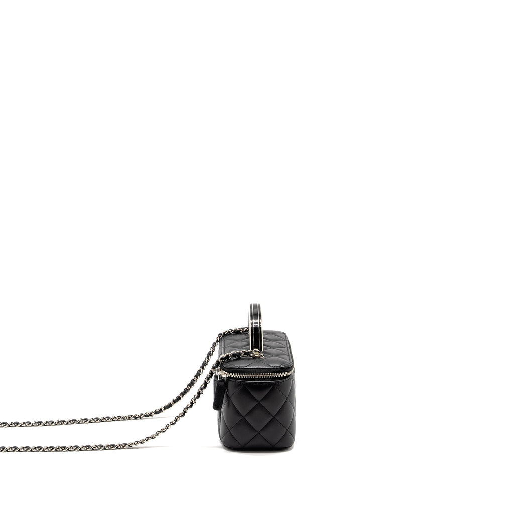 Chanel Top Handle Long Vanity Case Lambskin Black  (Microchip)