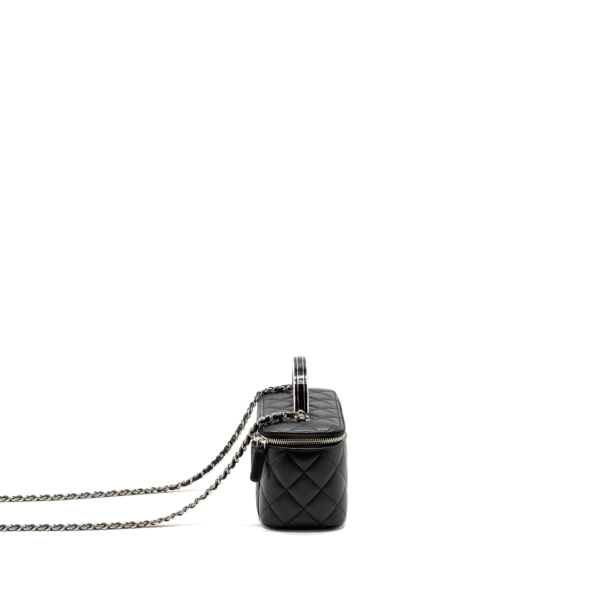 Chanel Top Handle Long Vanity Case Lambskin Black  (Microchip)