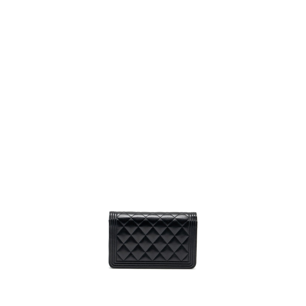 CHANEL Boy Wallet On Chain Lambskin Black Brushed