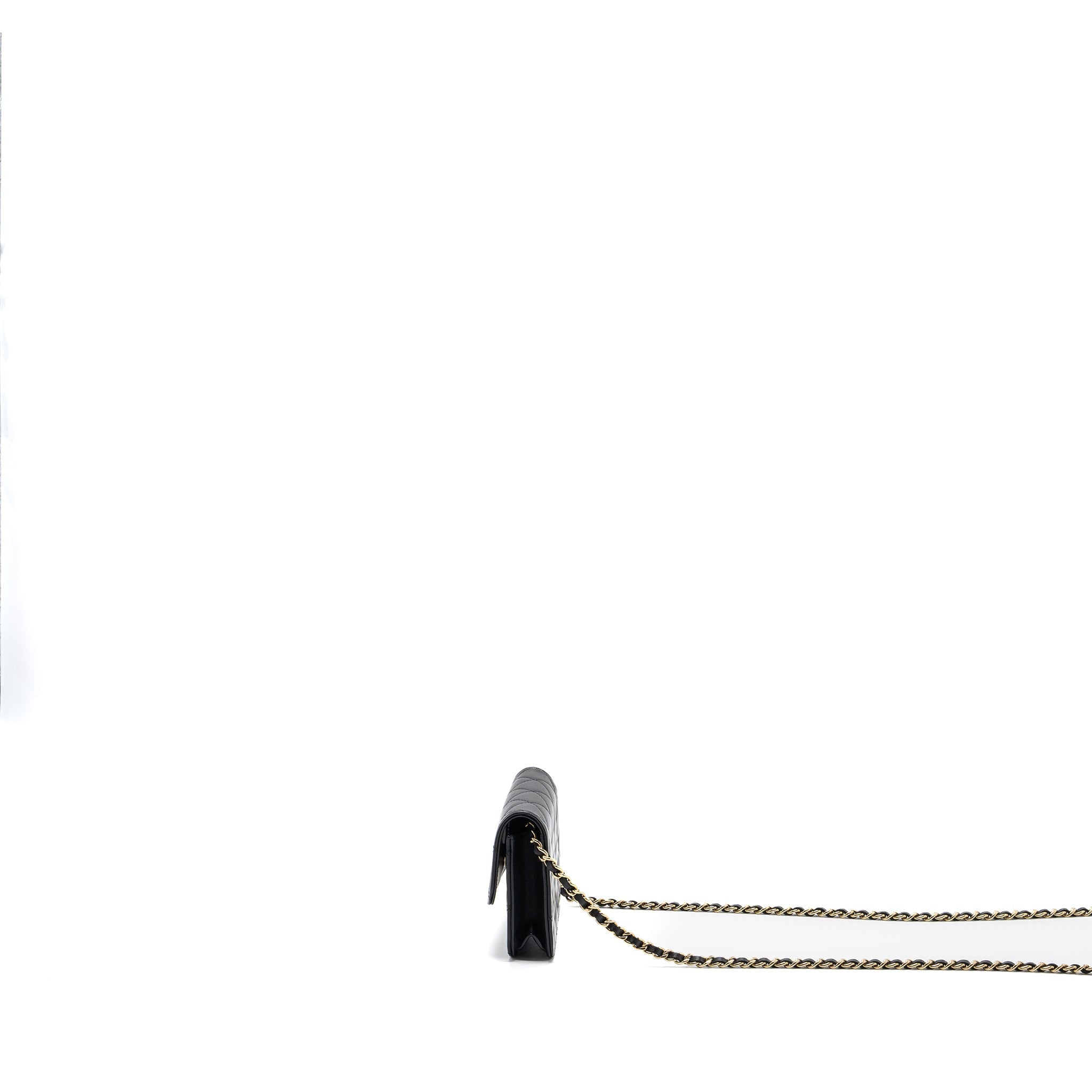 Chanel mini flap card holder with ribbon chain lambskin black L