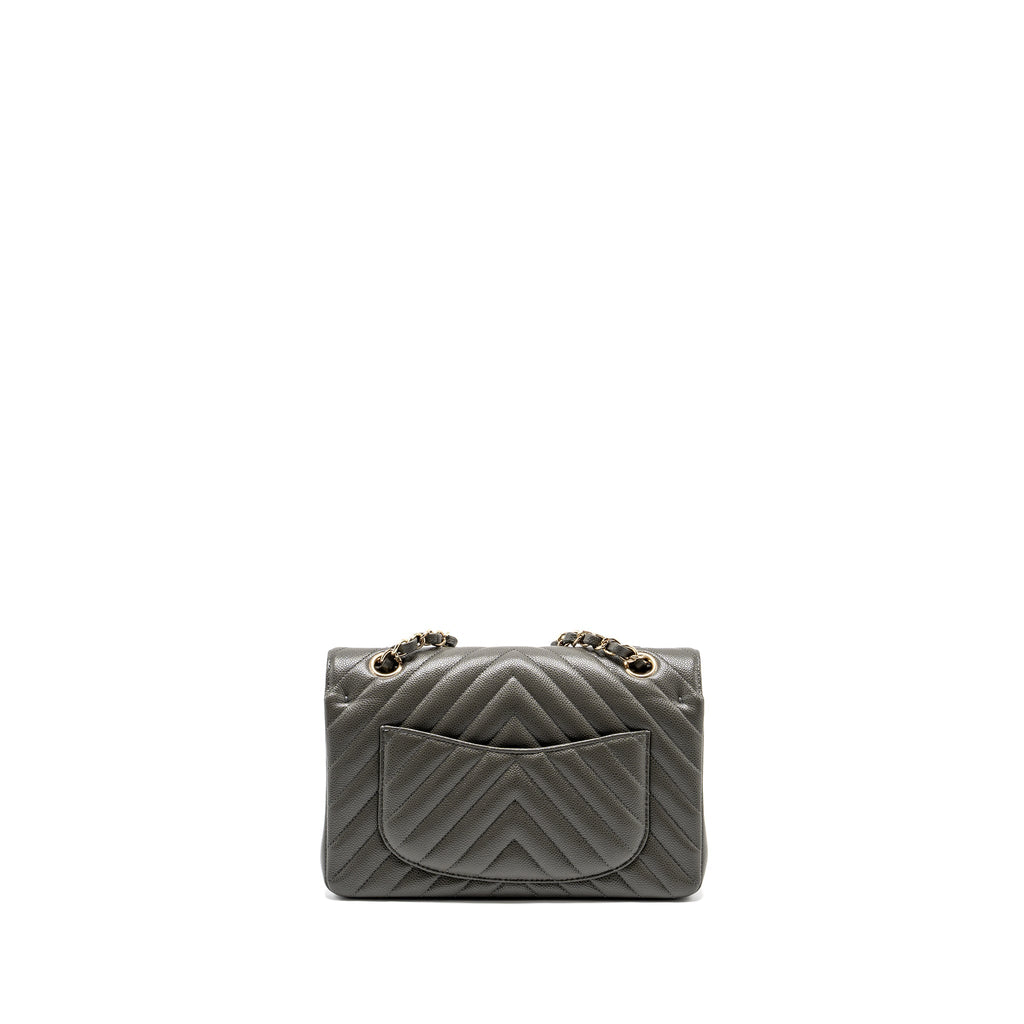 Chanel Small Classic Double Flap Bag Chevron Caviar Dark Grey L