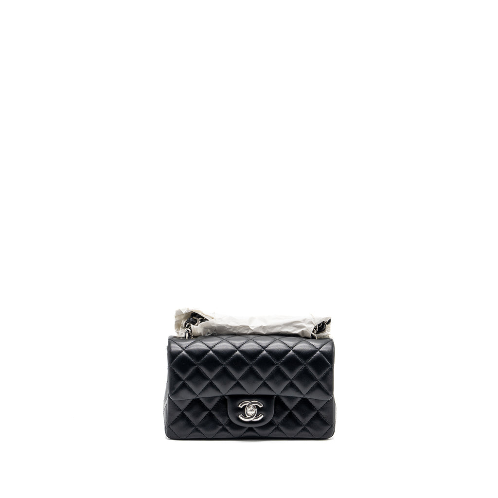 Chanel mini rectangular flap bag lambskin black  (microchip)