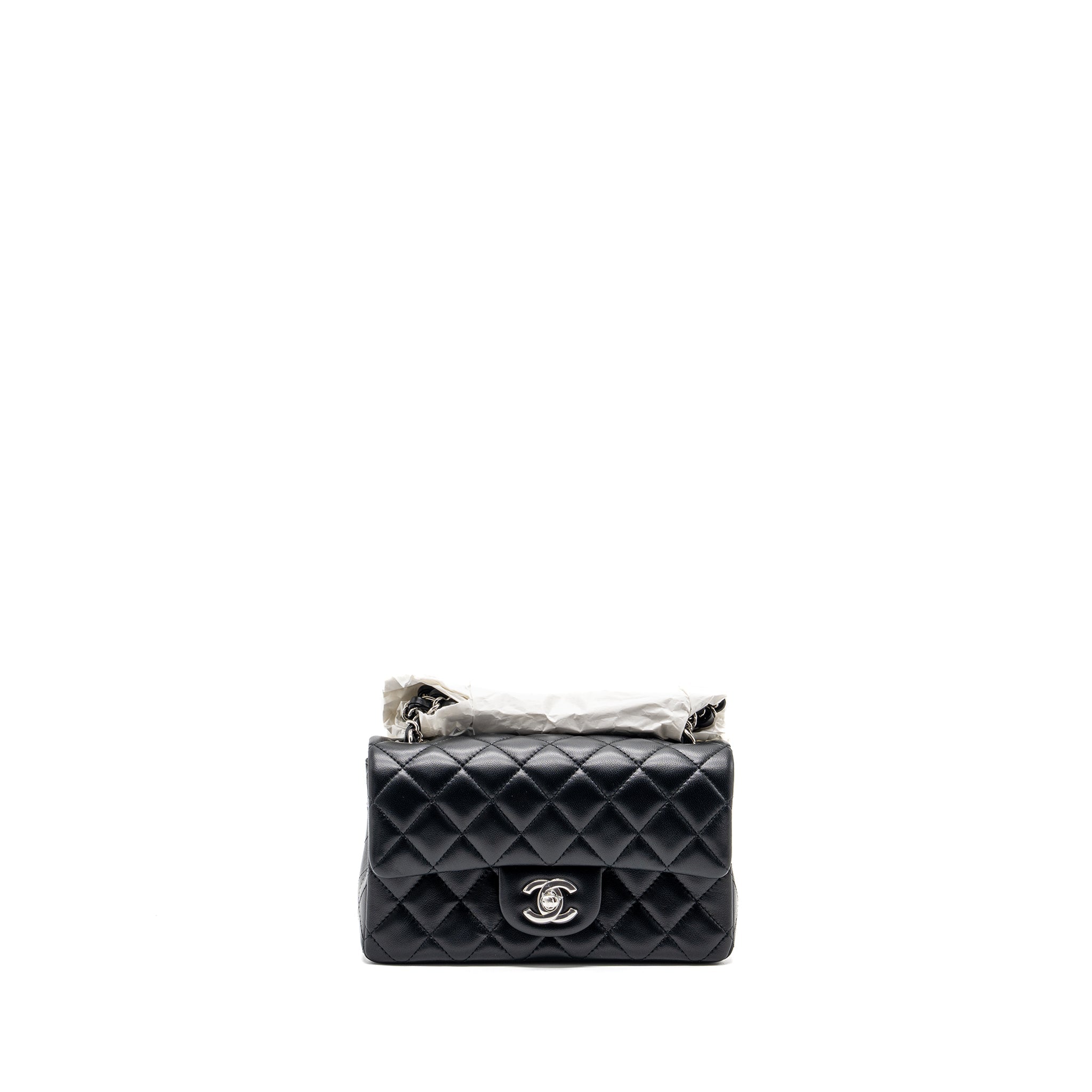 Chanel mini rectangular flap bag lambskin black  (microchip)