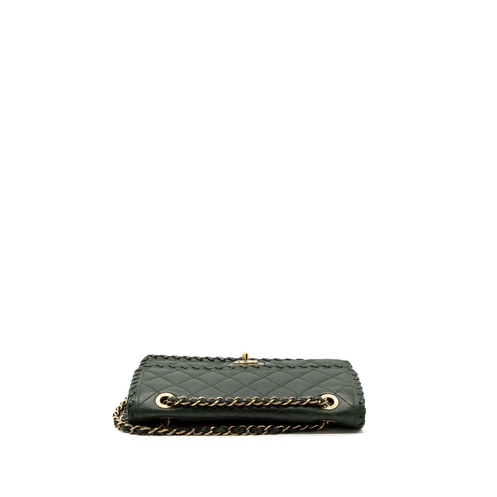 Chanel quilted flap bag calfskin green ruthenium