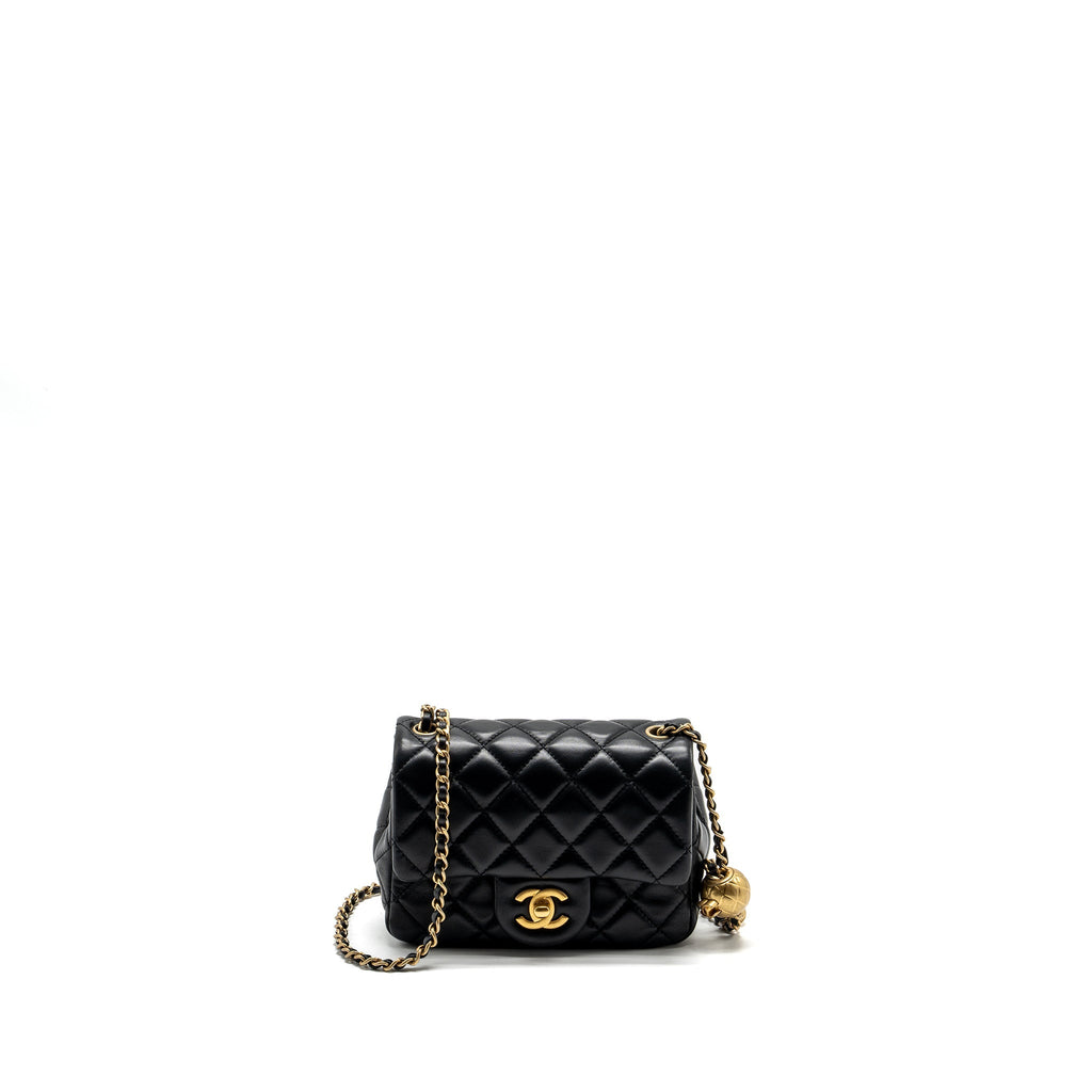 Chanel Pearl Crush Mini Square Flap Bag Lambskin BLACK  (Microchip)