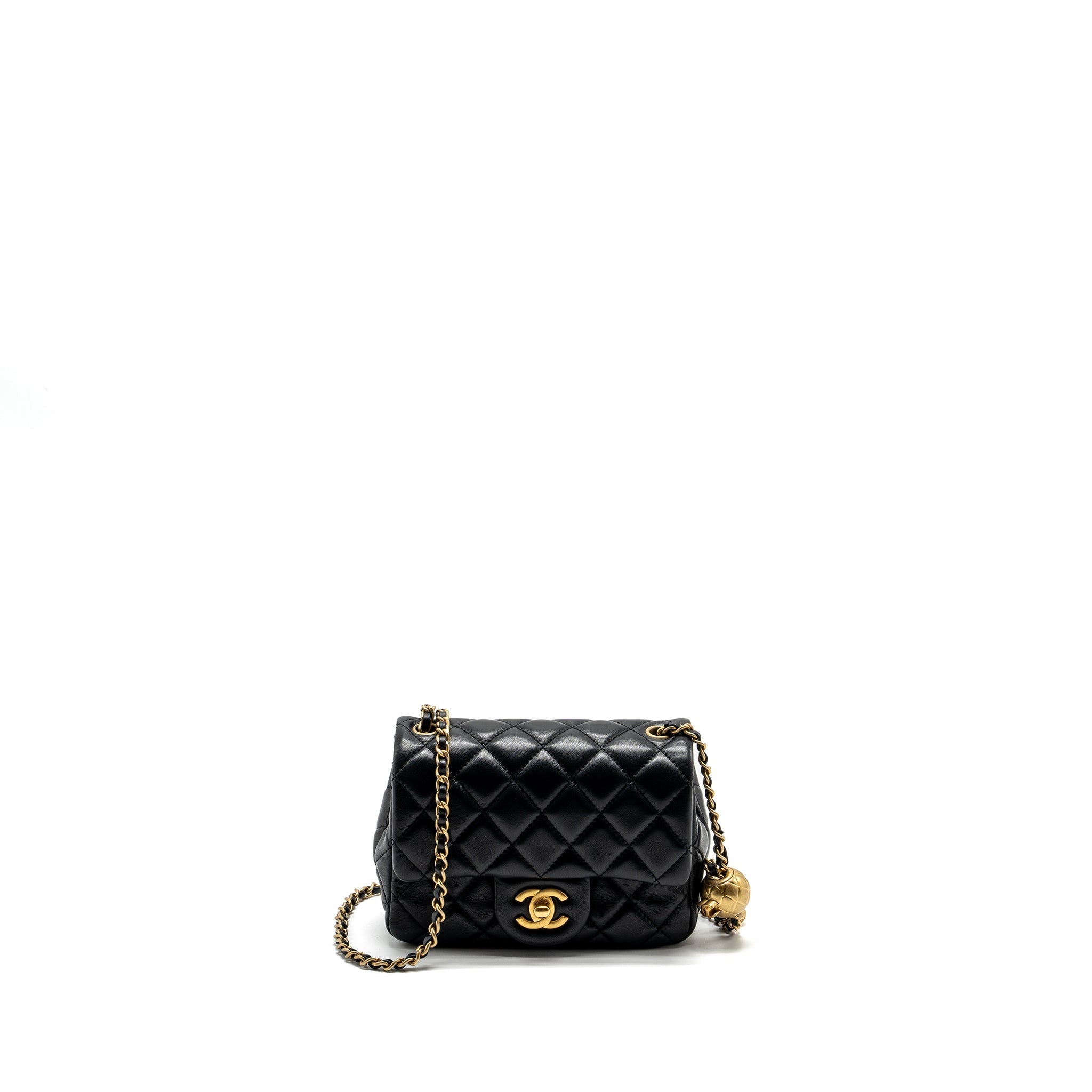 Chanel Pearl Crush Mini Square Flap Bag Lambskin BLACK  (Microchip)
