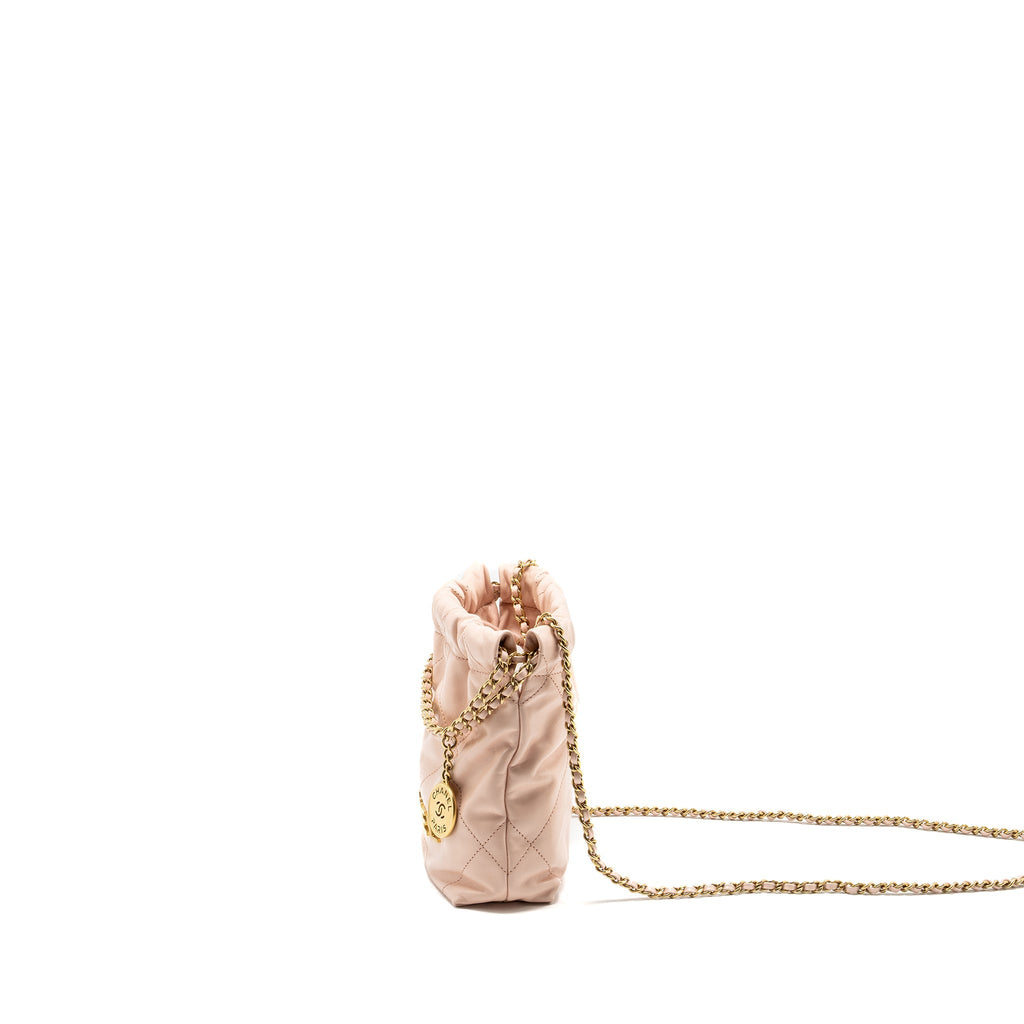 Chanel Mini 22 Bag Shiny Calfskin Pink  (microchip)