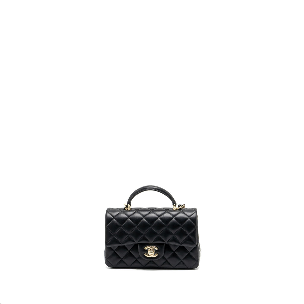 Chanel Top Handle Mini Rectangular Flap Bag Lambskin Black L (Microchip )