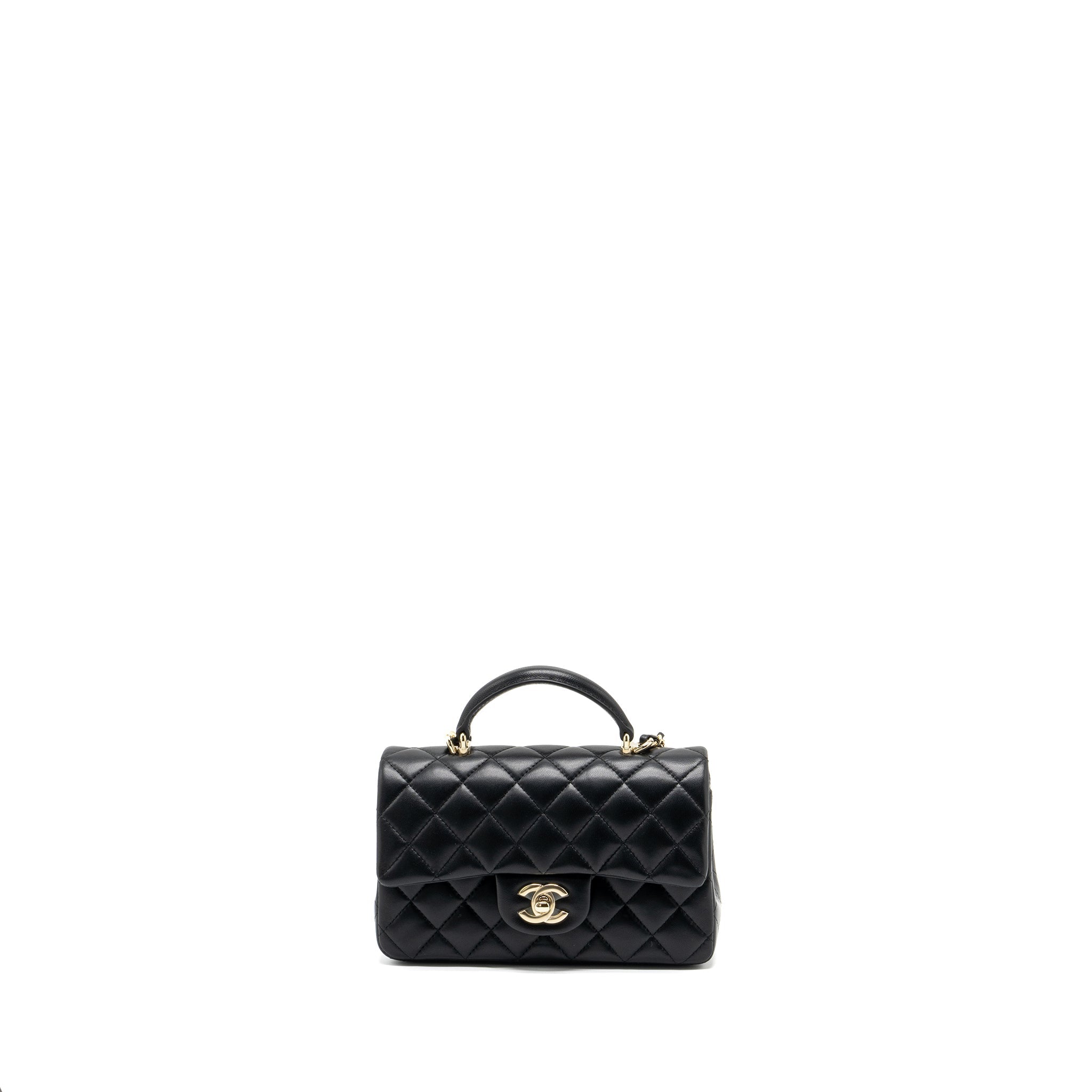 Chanel Top Handle Mini Rectangular Flap Bag Lambskin Black L (Microchip )