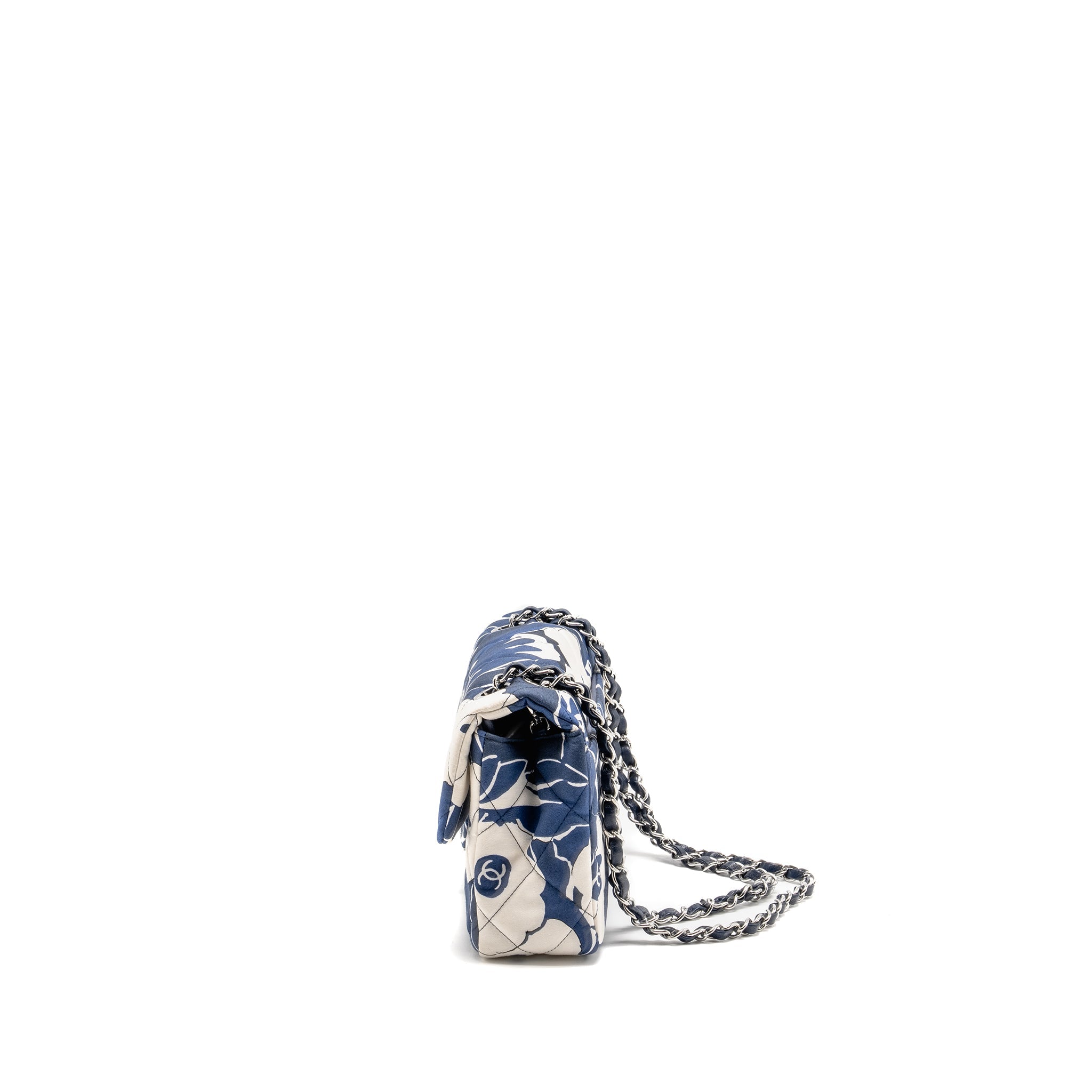 Chanel Medium Limited Edition Flora Printed Classic Flap Bag Silk Blue/WHITE  (Microchip)