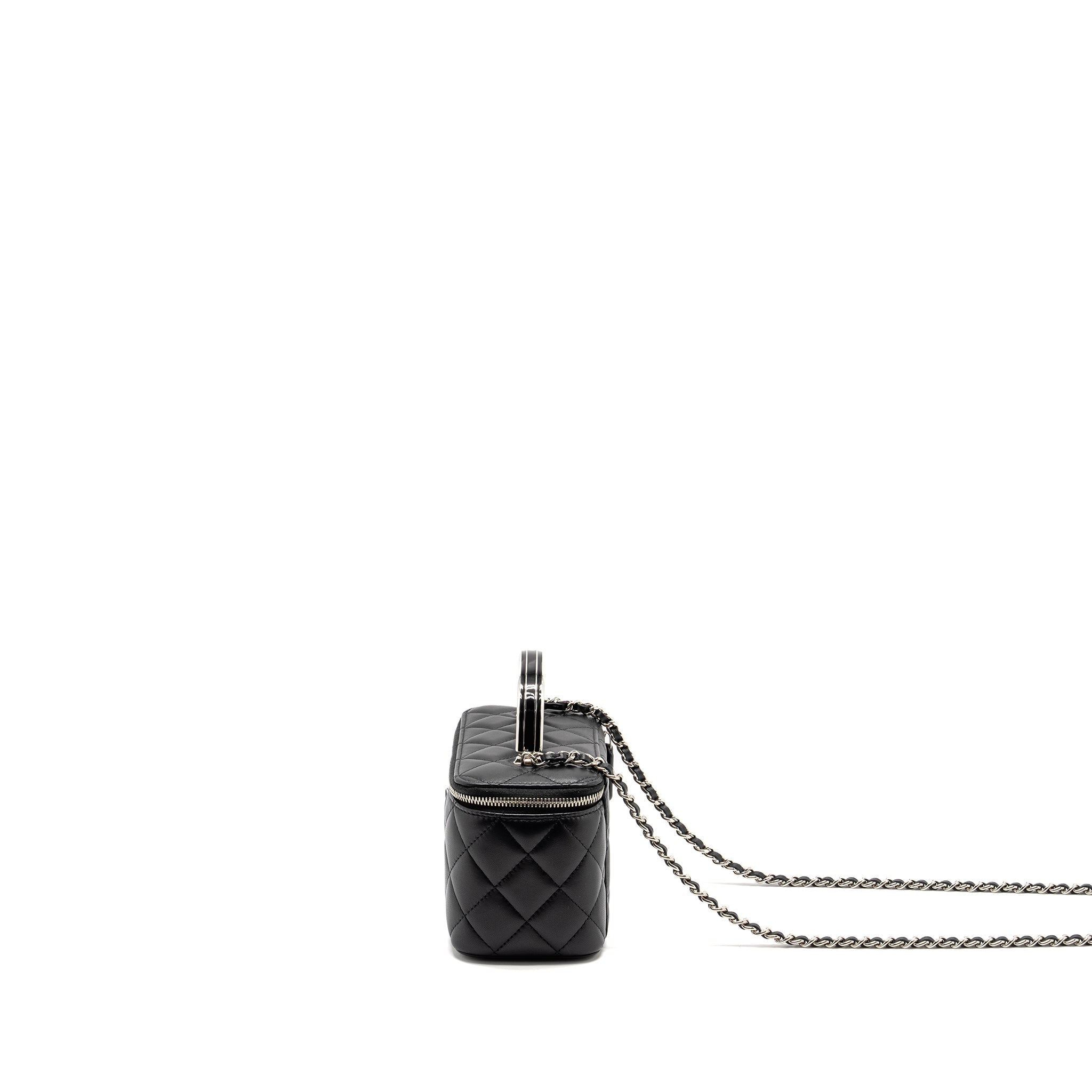 Chanel Top Handle Long Vanity Case Lambskin Black  (Microchip)