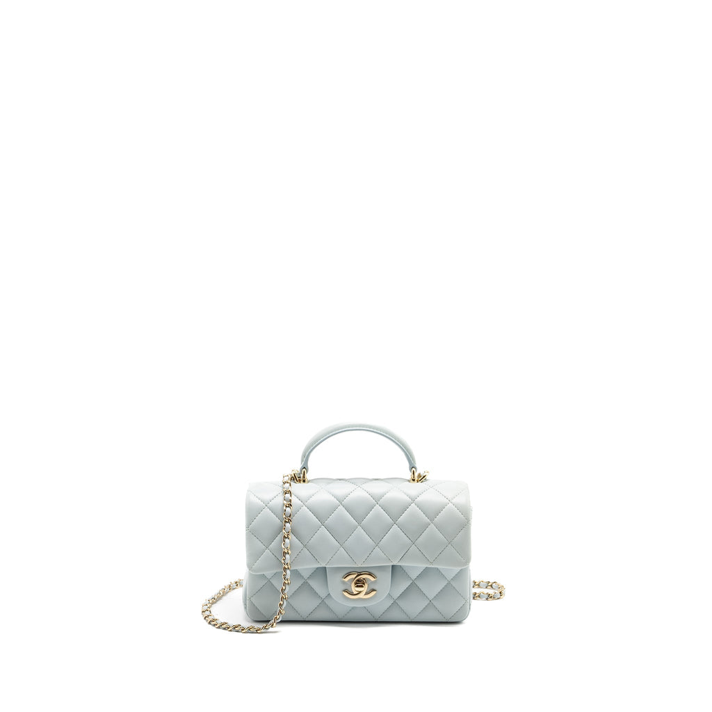 Chanel Top Handle Mini Rectangular Flap Bag Lambskin Light Blue L (microchip)