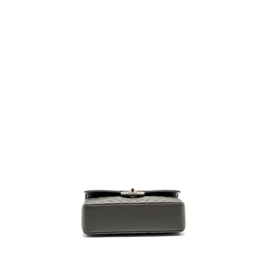 Chanel Small Classic Double Flap Bag Chevron Caviar Dark Grey L