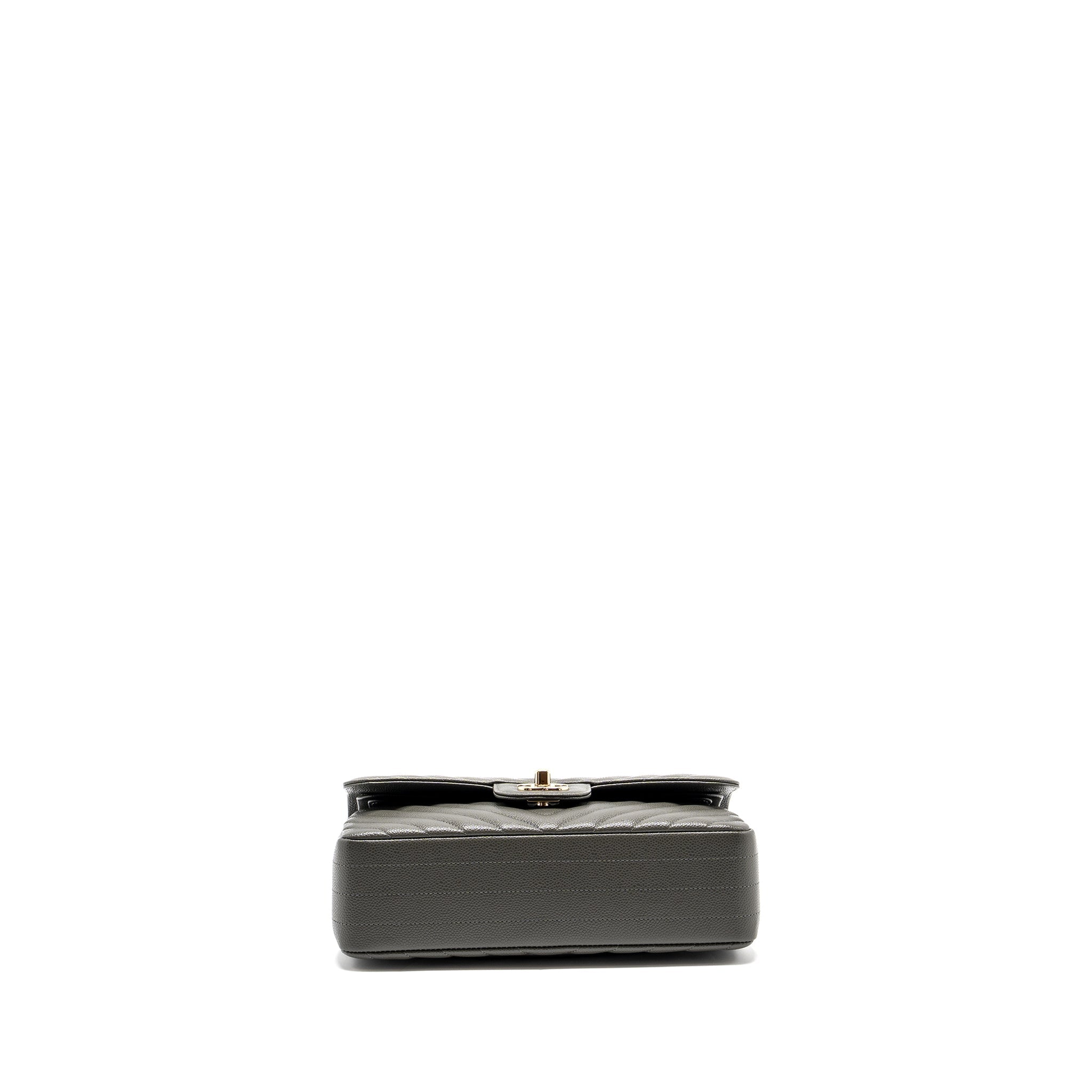Chanel Small Classic Double Flap Bag Chevron Caviar Dark Grey L
