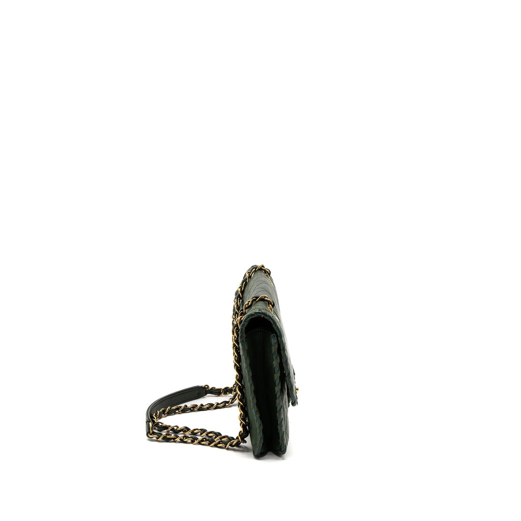 Chanel quilted flap bag calfskin green ruthenium
