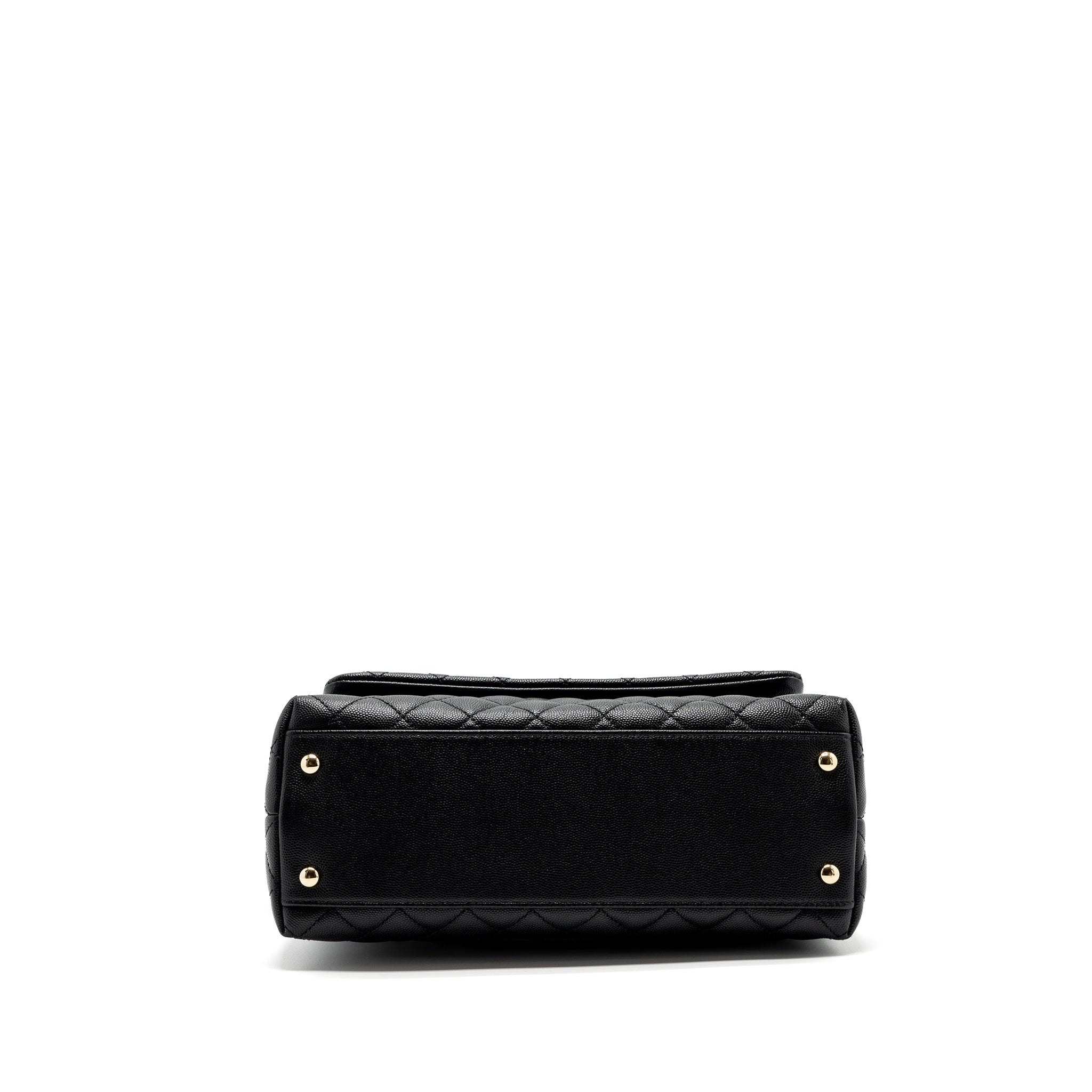 Chanel Medium Coco Handle Flap Bag Lizard Embossed Handle Caviar Black L