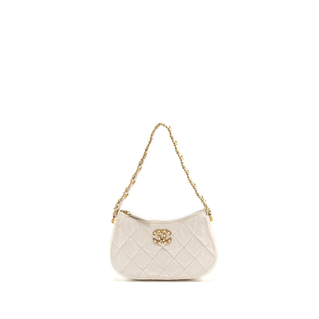 Chanel 23K Hobo Shoulder Bag Calfskin White  (Microchip)