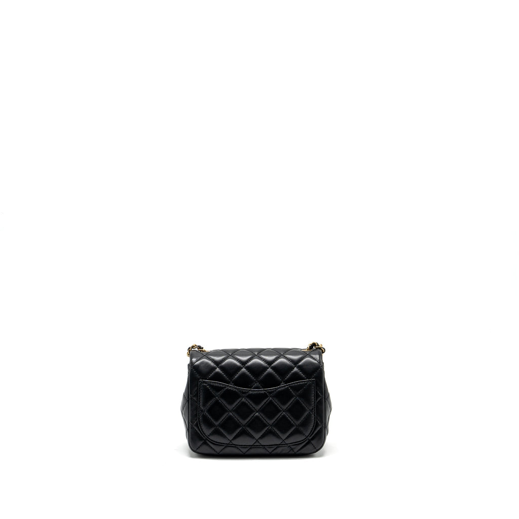 Chanel Pearl Crush Mini Square Flap Bag Lambskin BLACK  (Microchip)
