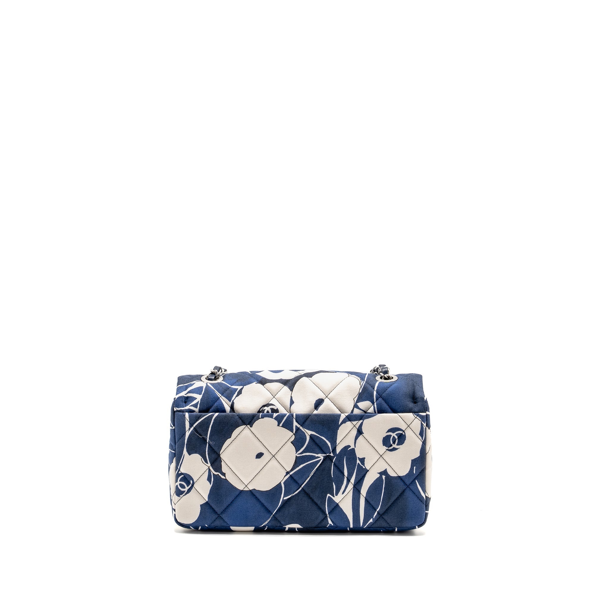 Chanel Medium Limited Edition Flora Printed Classic Flap Bag Silk Blue/WHITE  (Microchip)