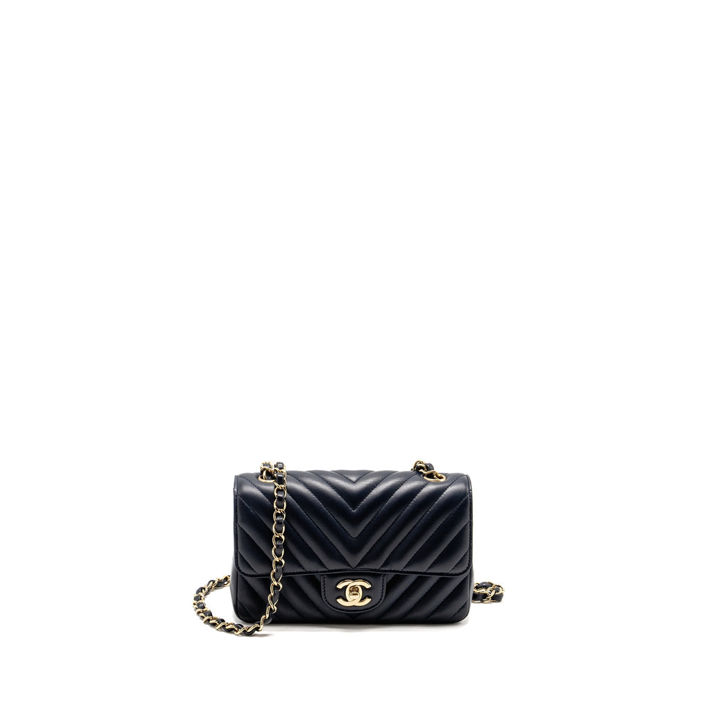 Chanel Mini Rectangular Flap Bag Chevron Lambskin Navy L