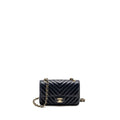 Chanel Mini Rectangular Flap Bag Chevron Lambskin Navy L