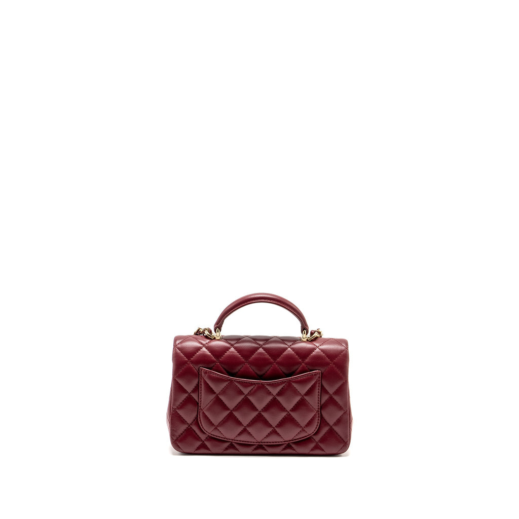 Chanel Top Handle Mini Rectangular Flap Bag Lambskin Burgundy L (Microchip)