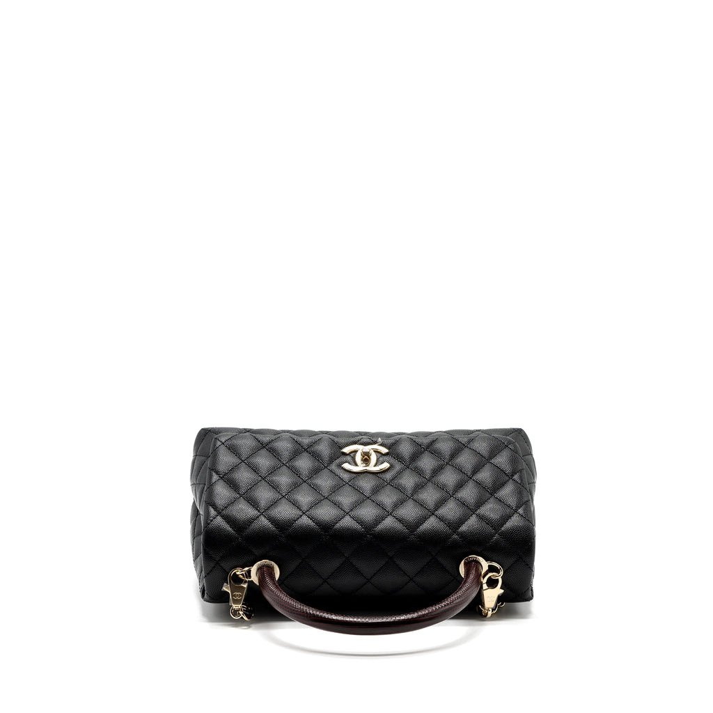 Chanel Medium Coco Handle Flap Bag Lizard Embossed Handle Caviar Black L