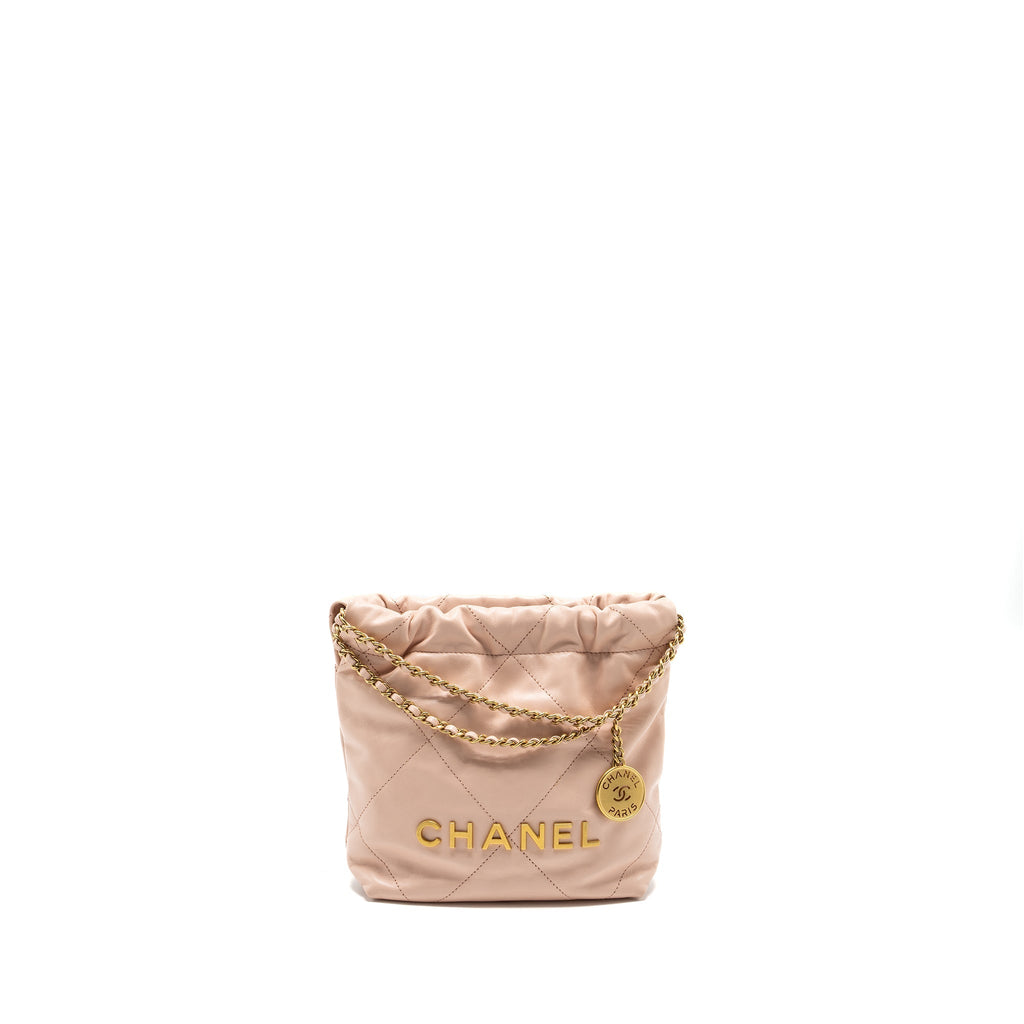 Chanel Mini 22 Bag Shiny Calfskin Pink  (microchip)