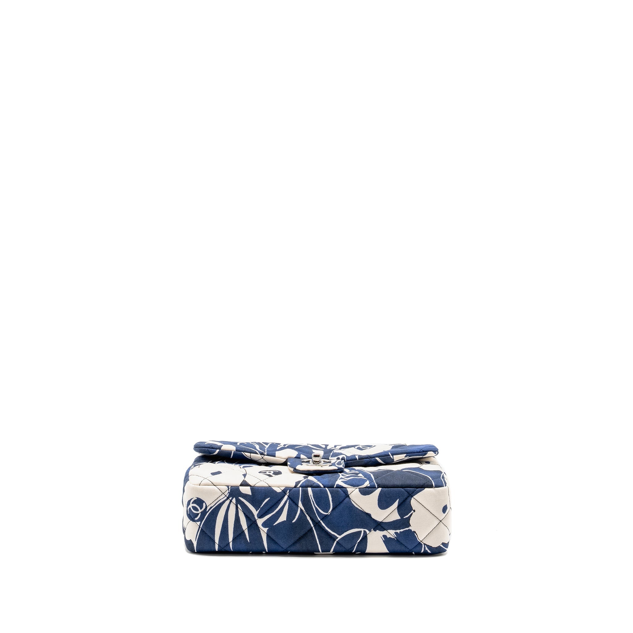 Chanel Medium Limited Edition Flora Printed Classic Flap Bag Silk Blue/WHITE  (Microchip)