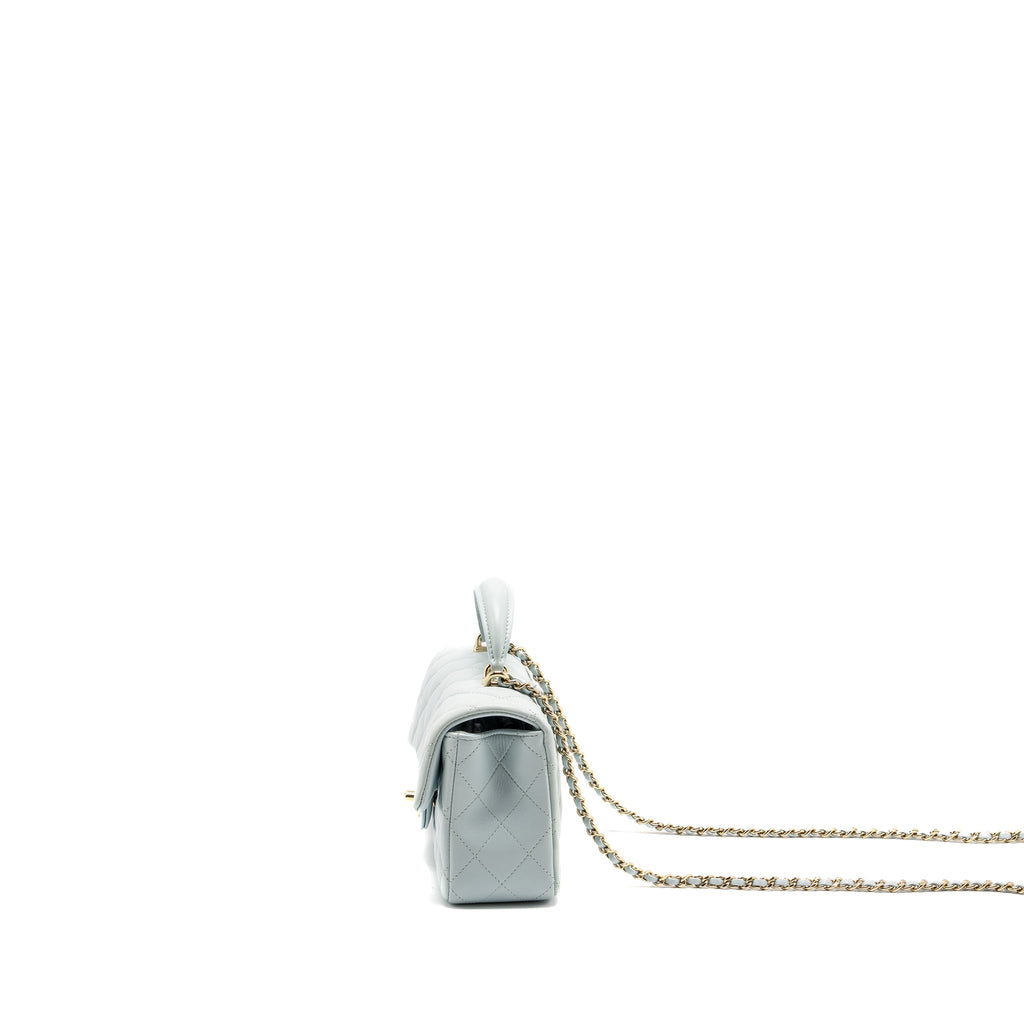 Chanel Top Handle Mini Rectangular Flap Bag Lambskin Light Blue L (microchip)