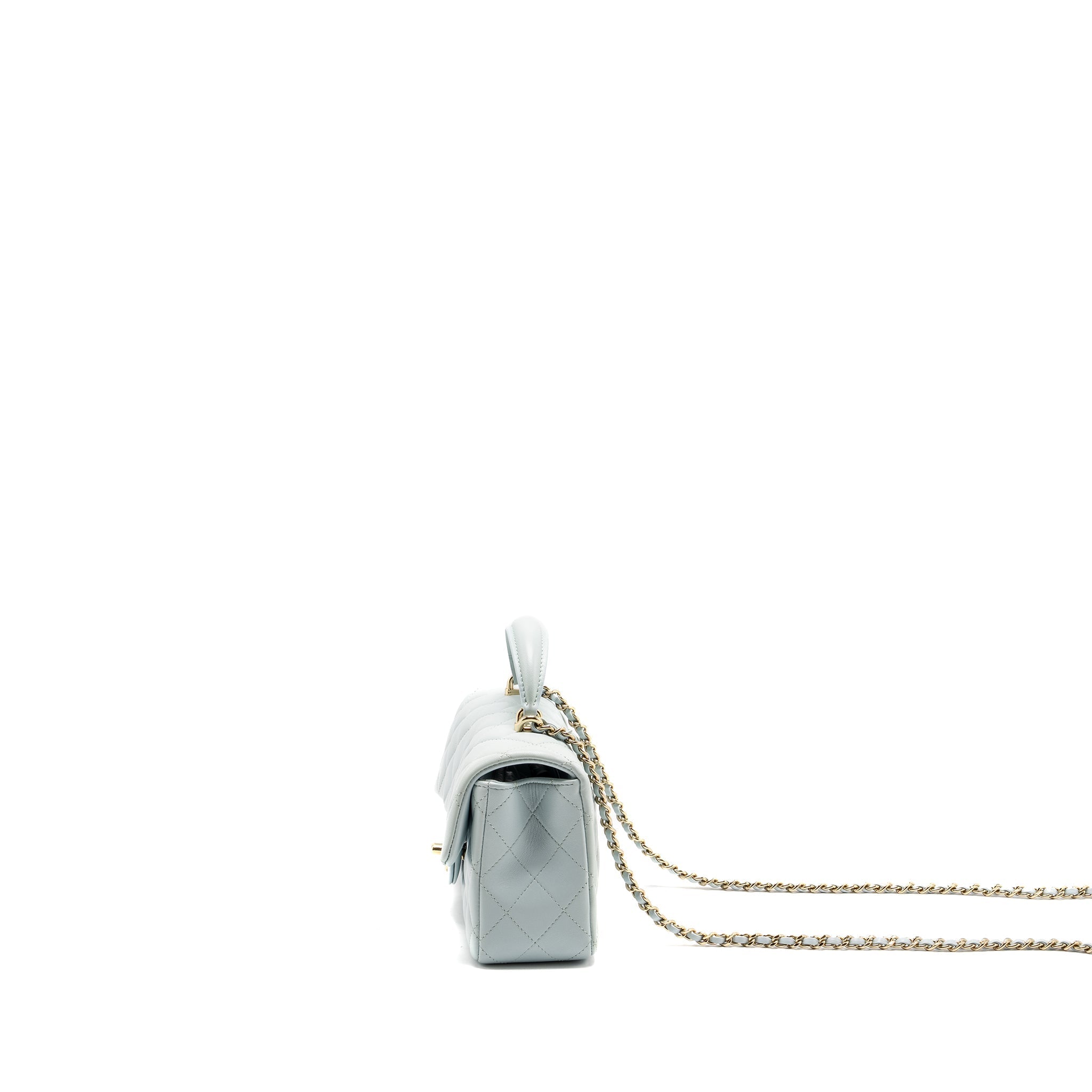 Chanel Top Handle Mini Rectangular Flap Bag Lambskin Light Blue L (microchip)