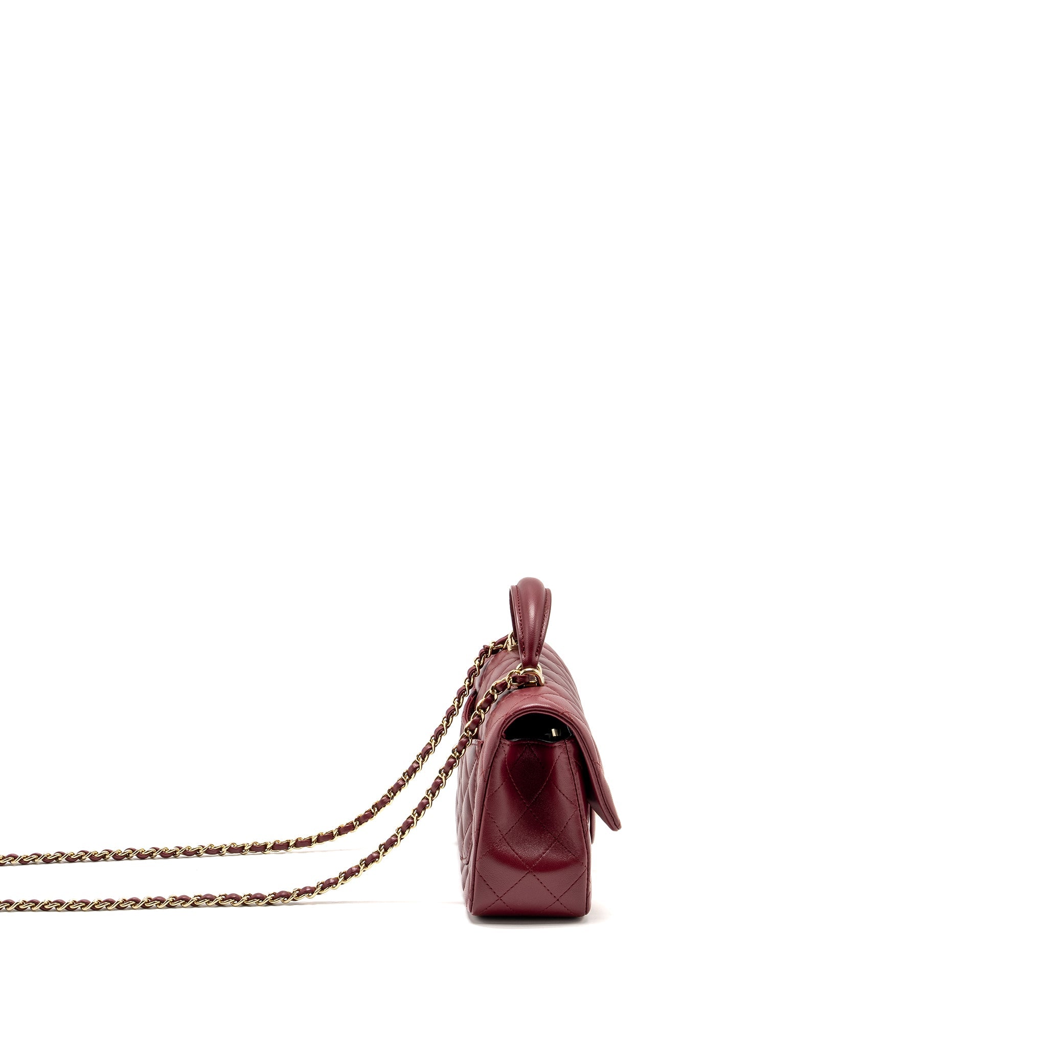 Chanel Top Handle Mini Rectangular Flap Bag Lambskin Burgundy L (Microchip)
