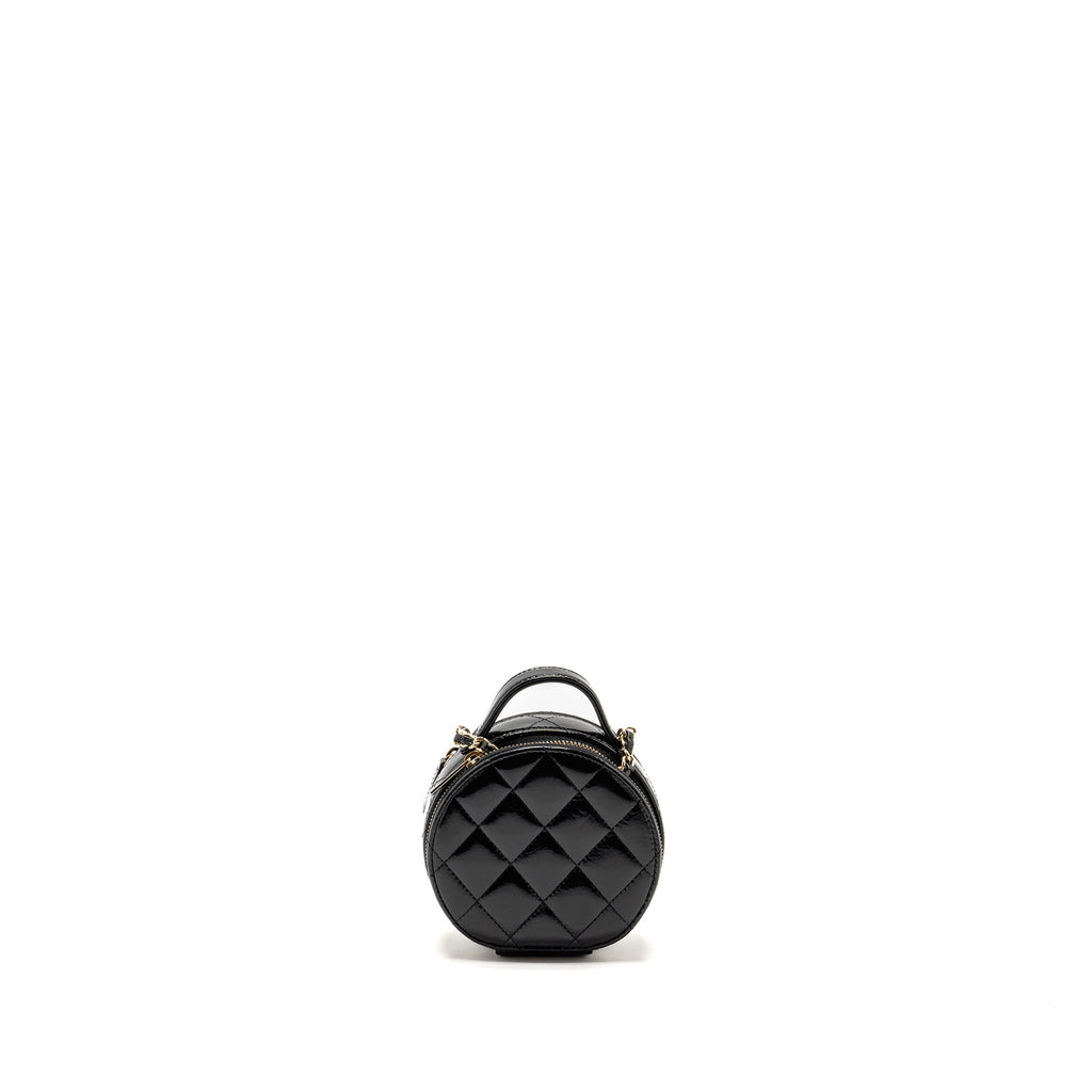 Chanel 22B Top Handle Mini Round Vanity Case With Chain Shiny Lambskin Black L (Microchip)