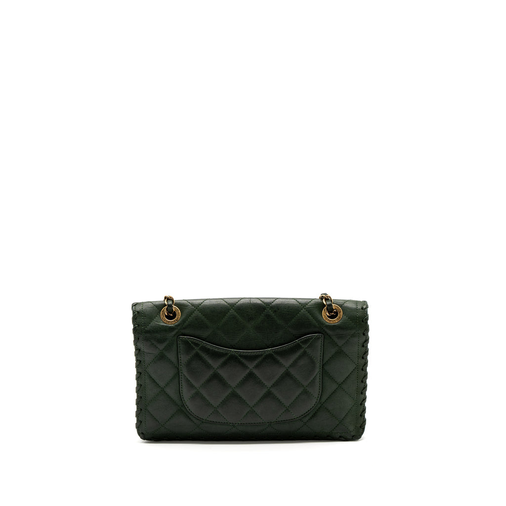 Chanel quilted flap bag calfskin green ruthenium
