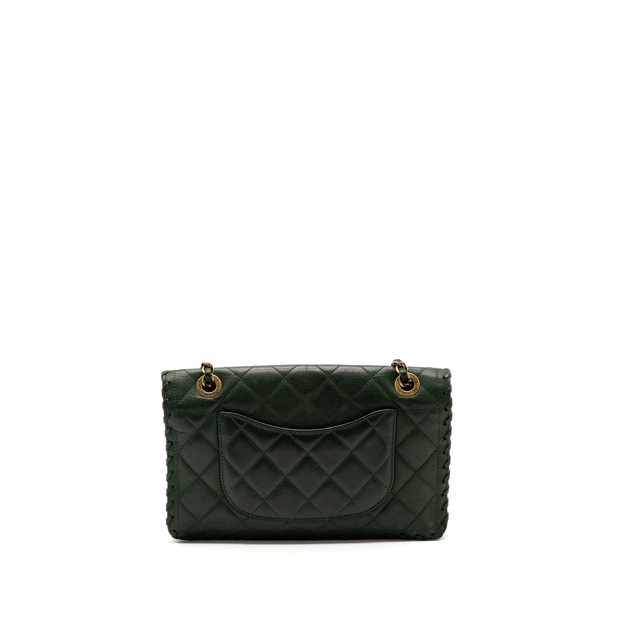 Chanel quilted flap bag calfskin green ruthenium