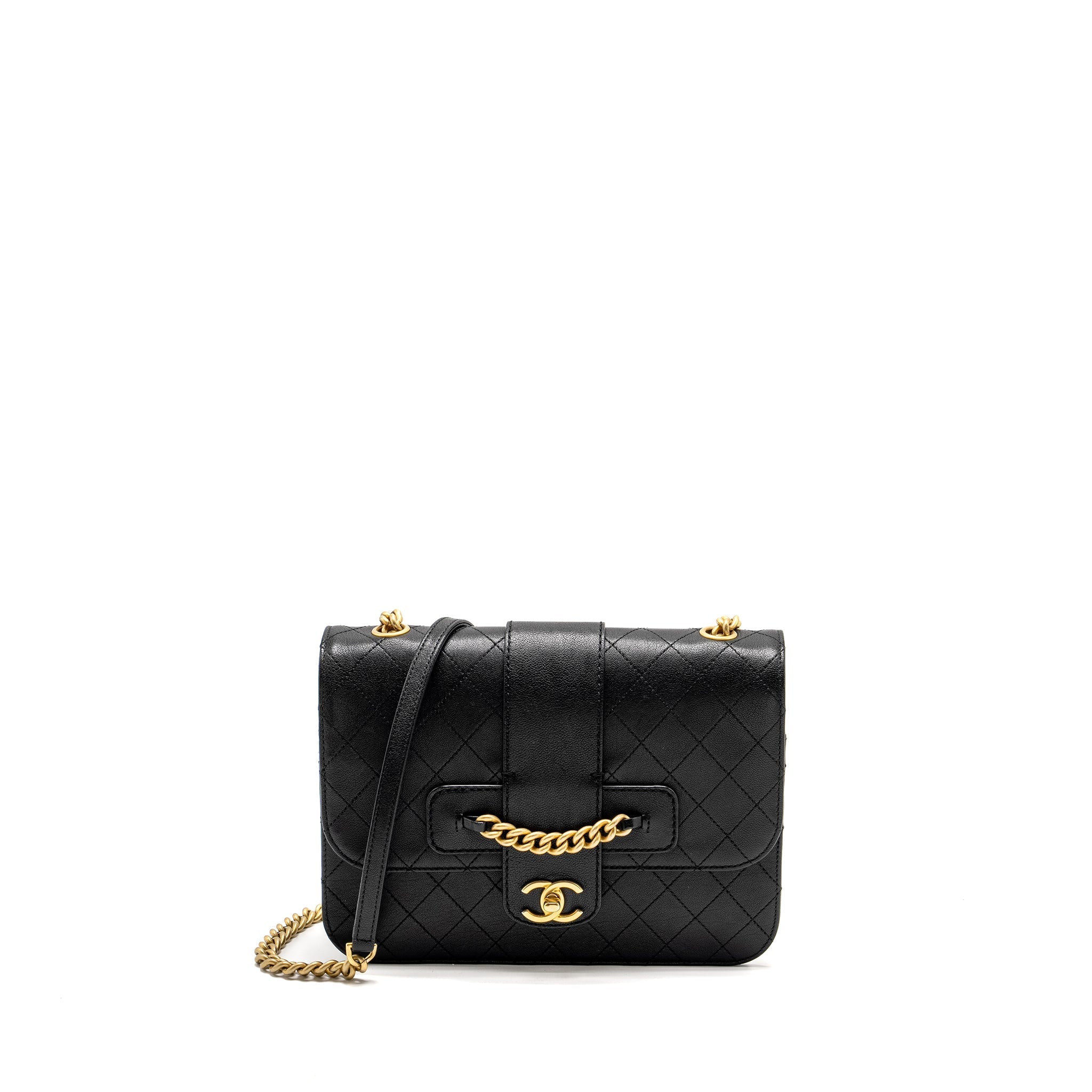 Chanel Graphic Chic Front Chain Quilted Flap Bag Sheepskin Black