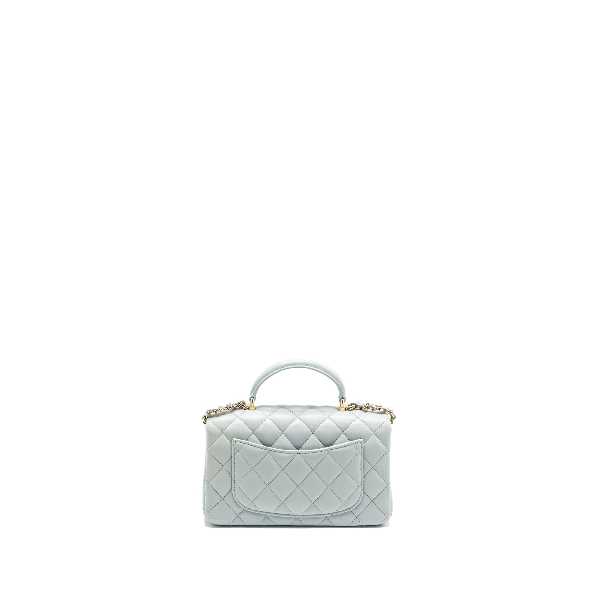 Chanel Top Handle Mini Rectangular Flap Bag Lambskin Light Blue L (microchip)