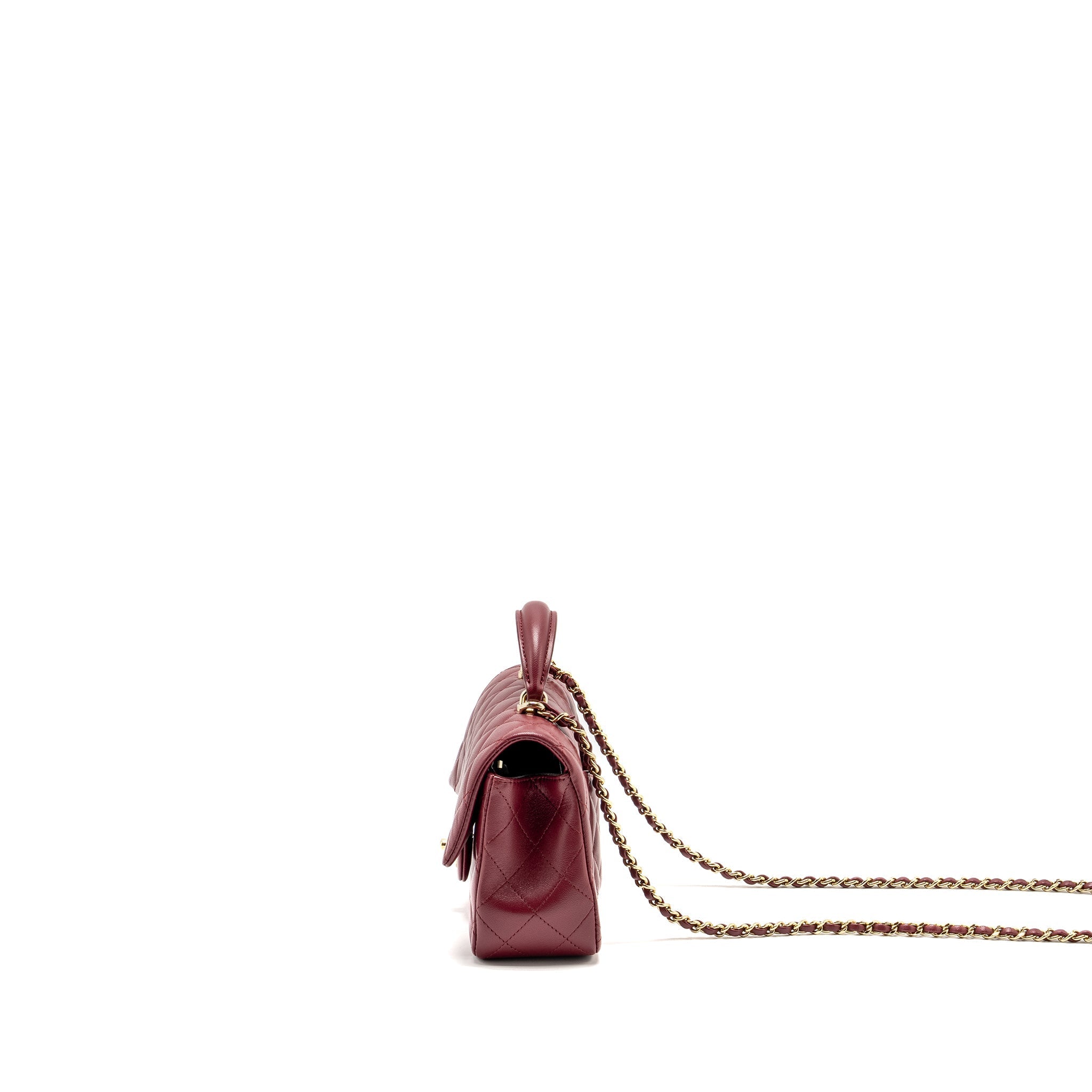 Chanel Top Handle Mini Rectangular Flap Bag Lambskin Burgundy L (Microchip)