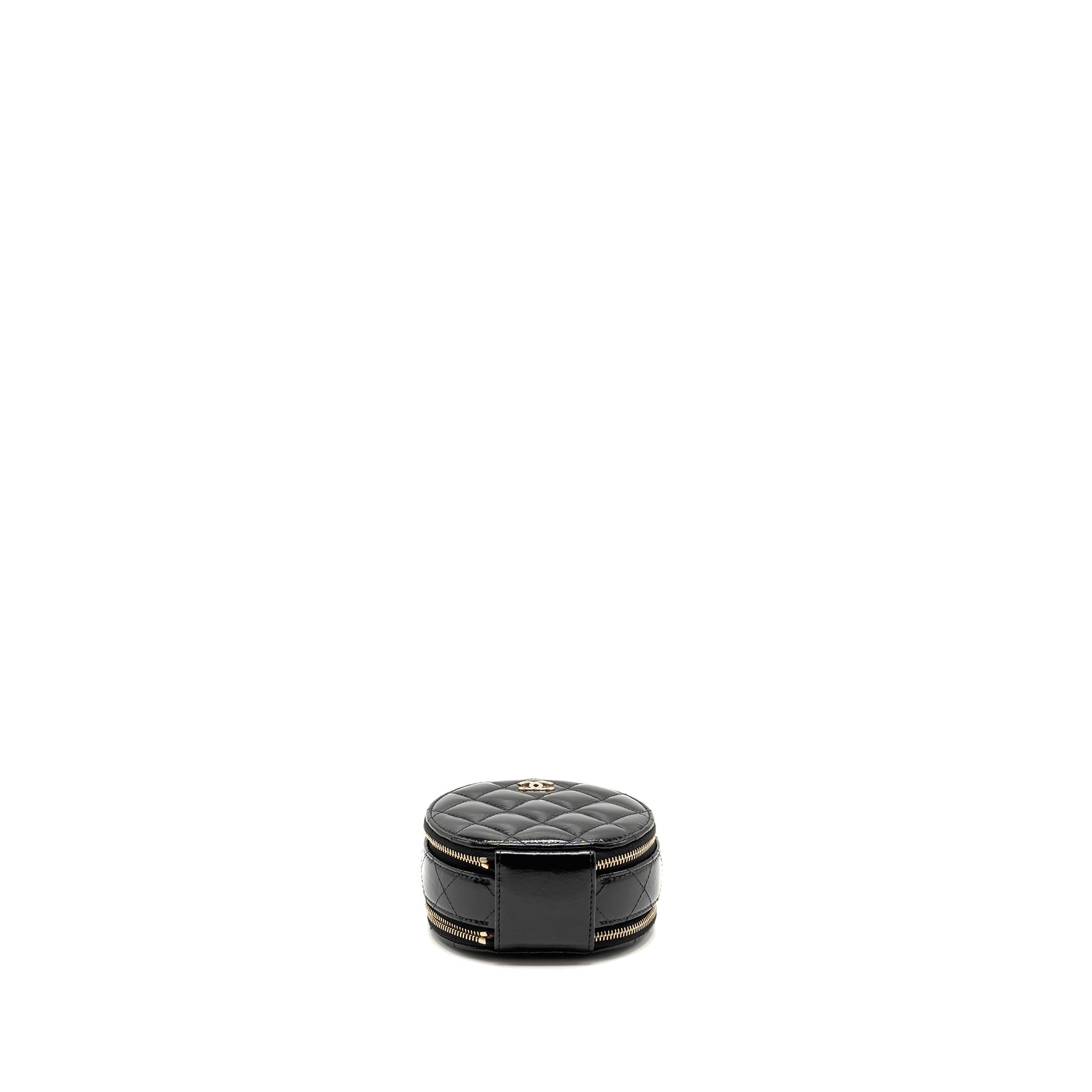 Chanel 22B Top Handle Mini Round Vanity Case With Chain Shiny Lambskin Black L (Microchip)