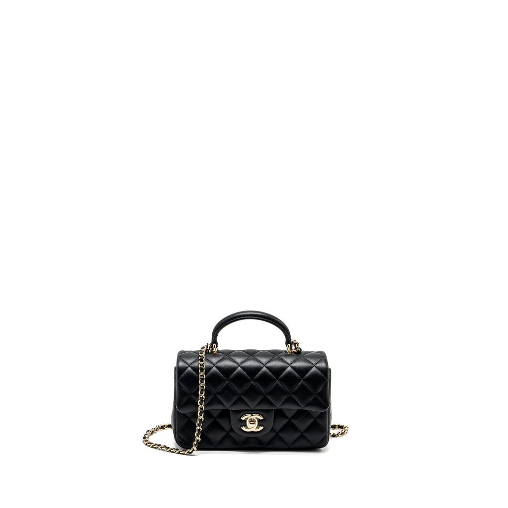 Chanel Top Handle Mini Rectangular Flap Bag Lambskin Black L (Microchip)