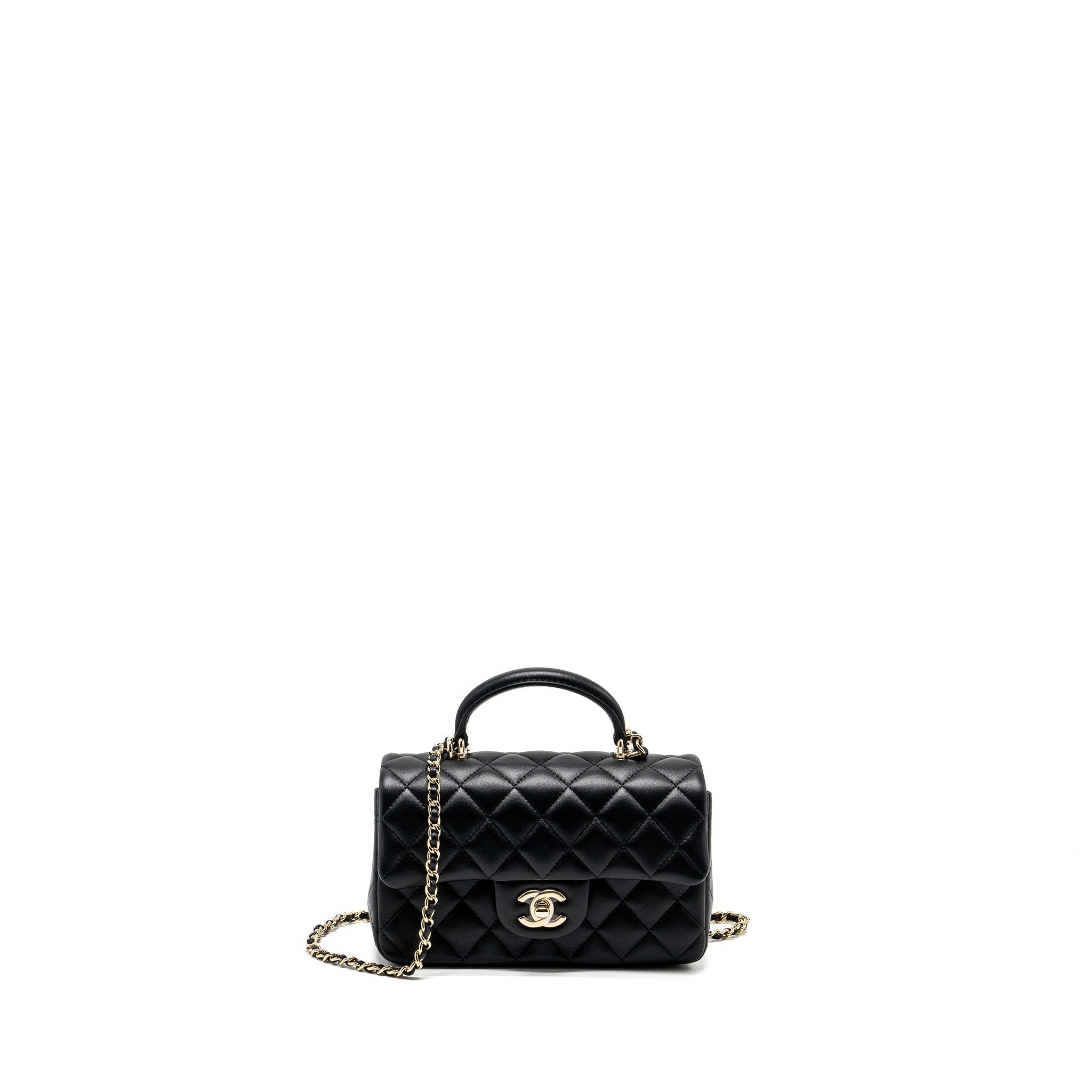 Chanel Top Handle Mini Rectangular Flap Bag Lambskin Black L (Microchip)