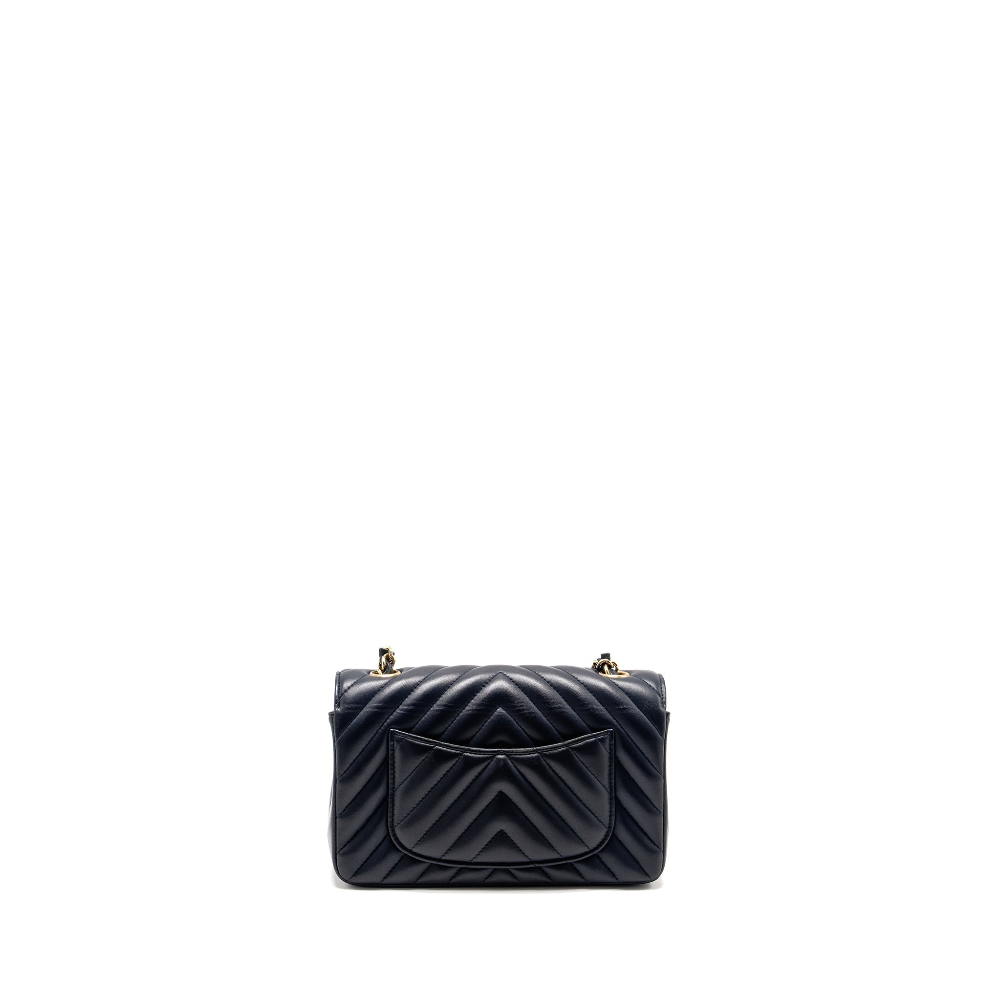 Chanel Mini Rectangular Flap Bag Chevron Lambskin Navy L