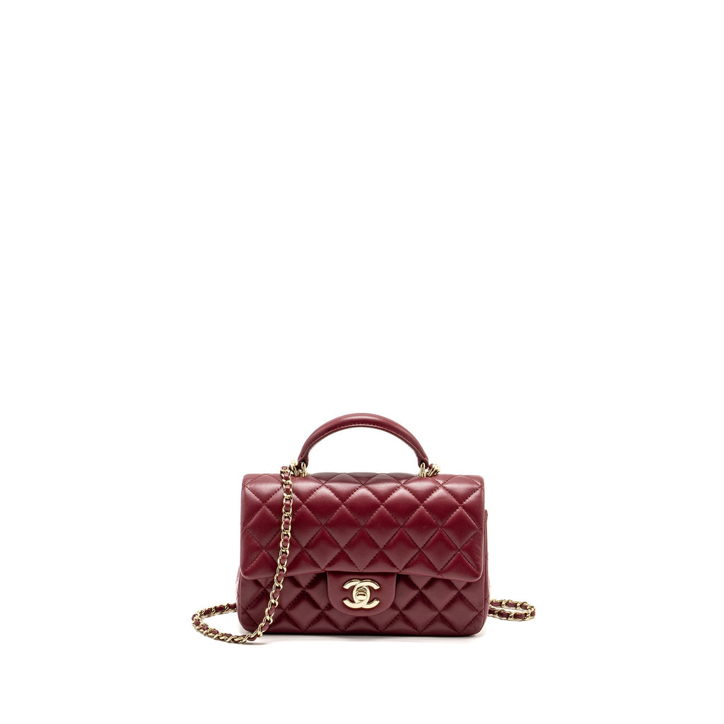 Chanel Top Handle Mini Rectangular Flap Bag Lambskin Burgundy L (Microchip)